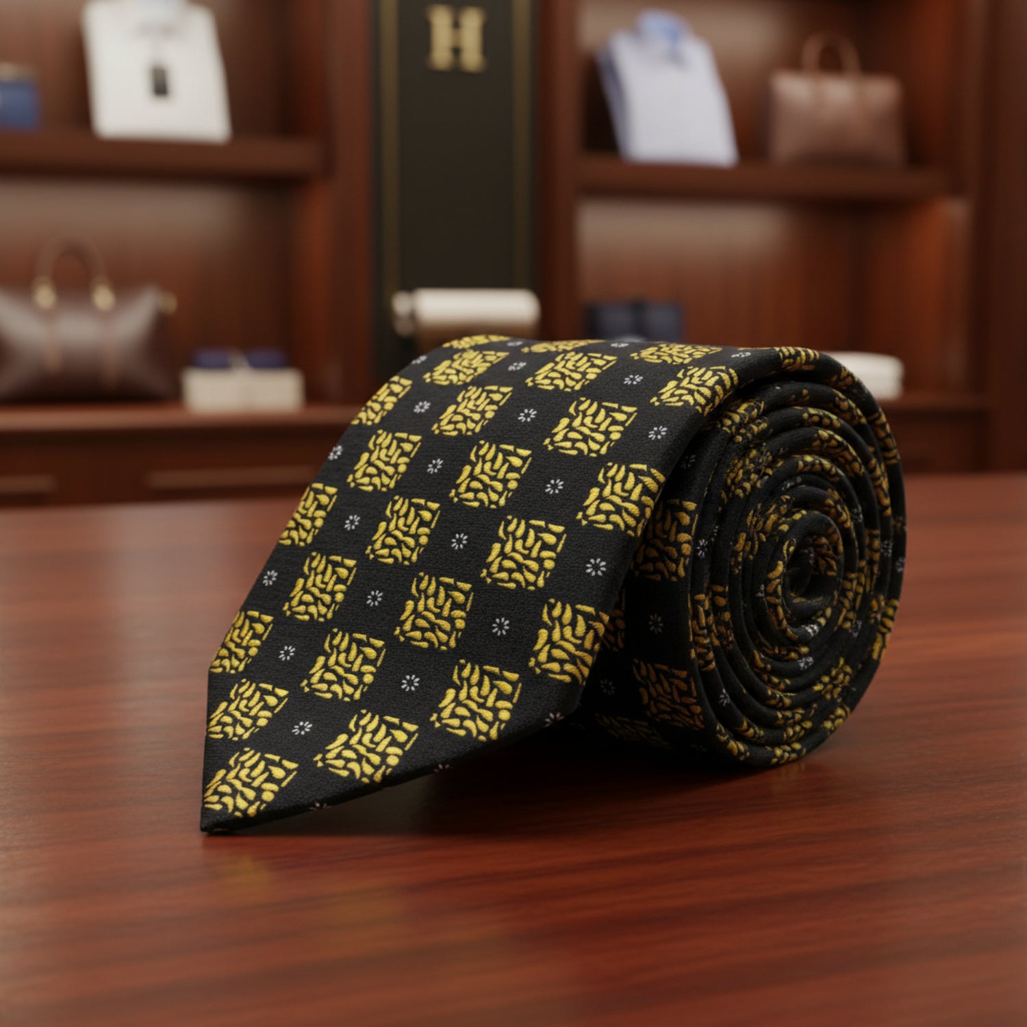 Black, Yellow Gold Geometric Necktie  
