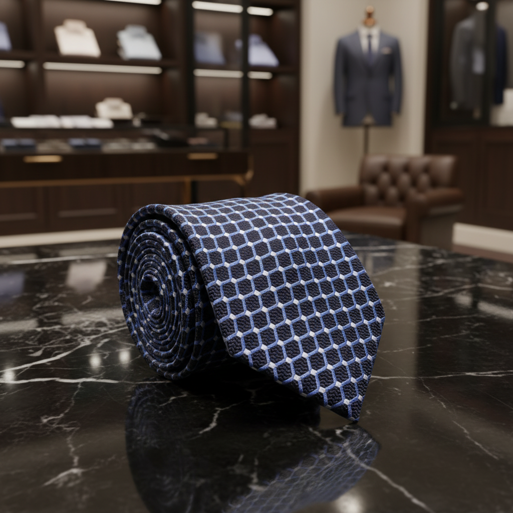 Blackened Blue Blue White Interlock Necktie