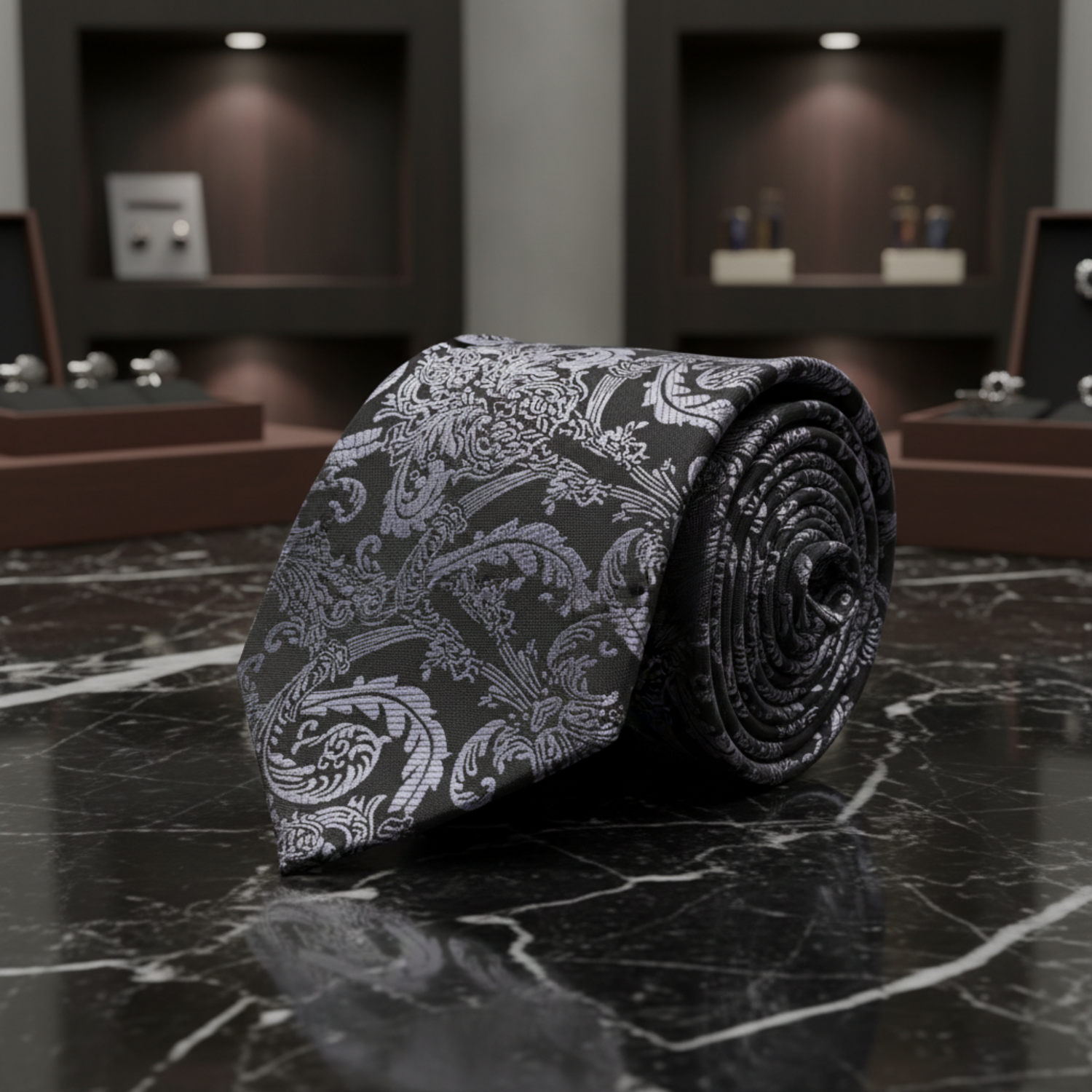 Black, Grey Floral Necktie 
