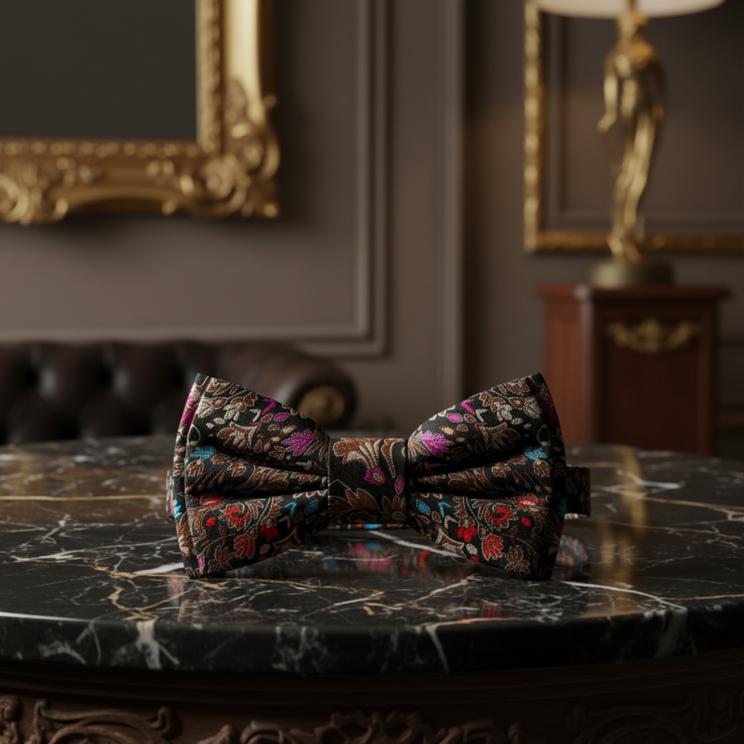 Black with multi color flowers pre tied bow tie