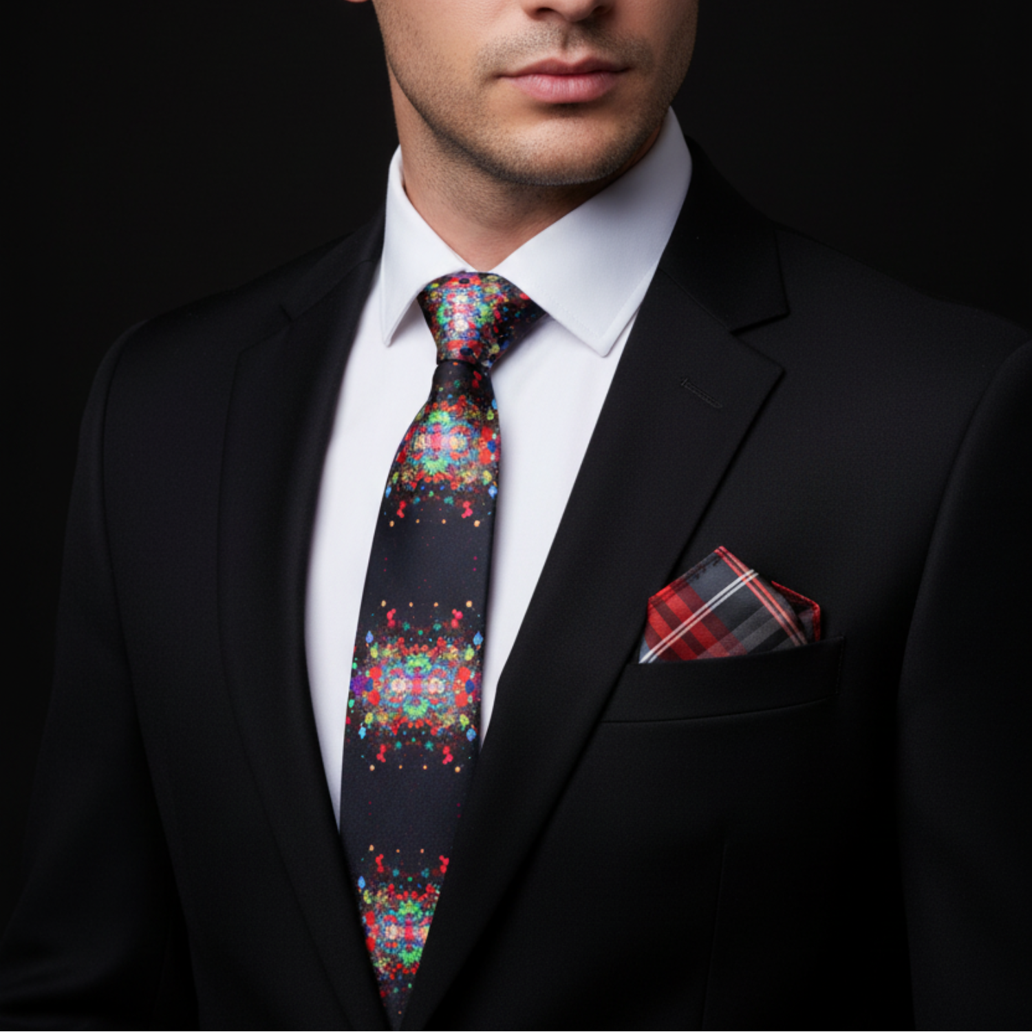 Black with Multicolor Paint Splash Necktie