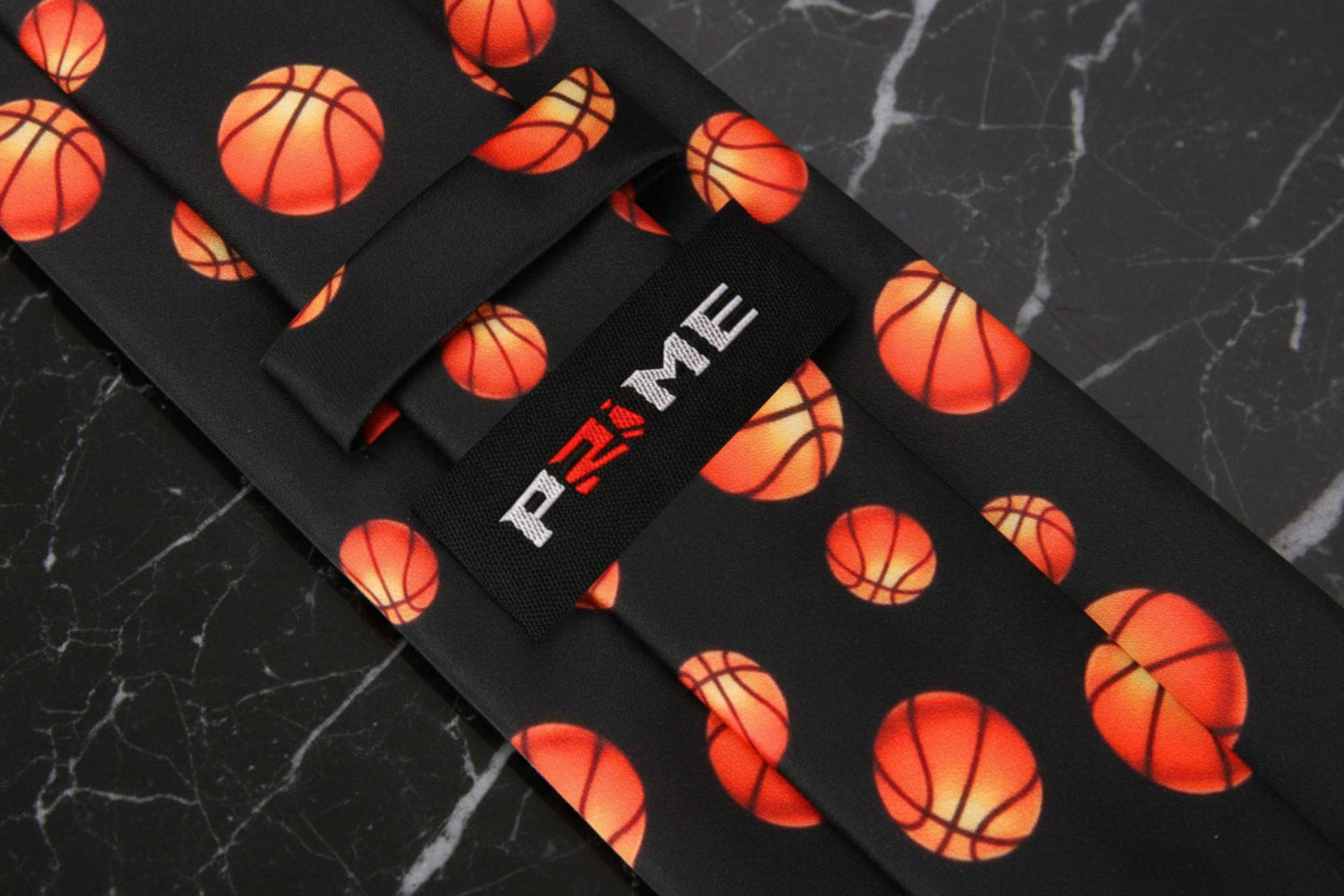 Tie Keep View: Black and Orange Basketball Necktie
