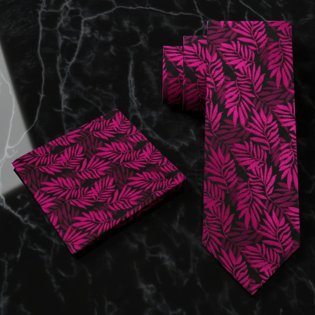Black with Reddish Pink Leaves Necktie Keep