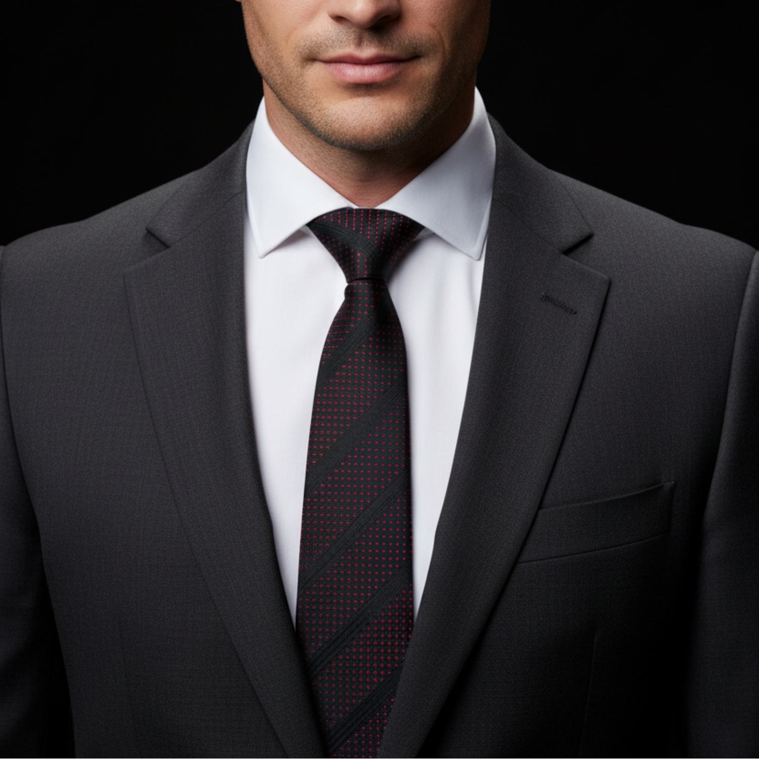 Black red tie on man