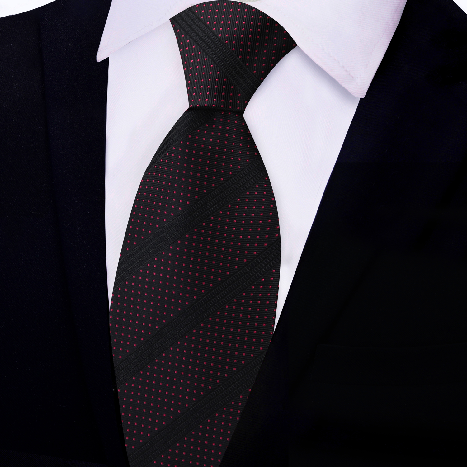 Black with Black Stripes Red Dots Necktie