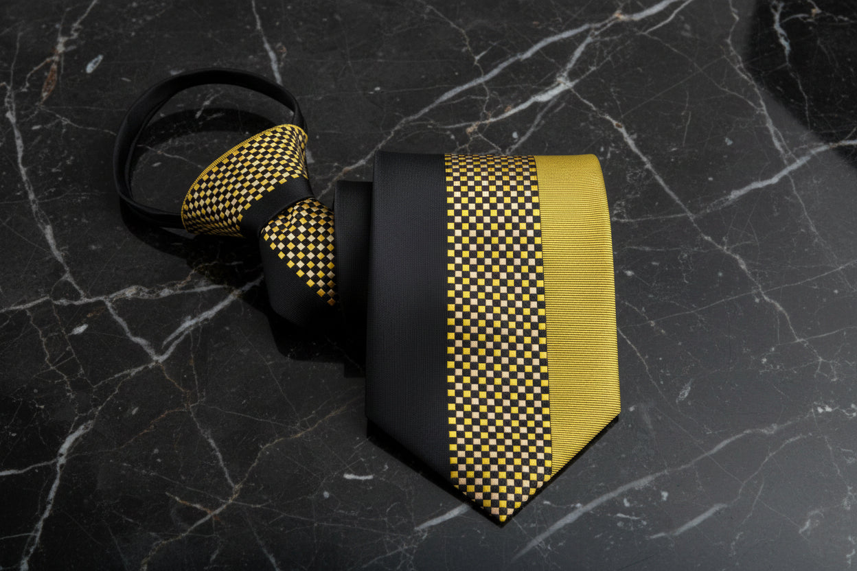 Gold and Black Small Check Necktie Zipper