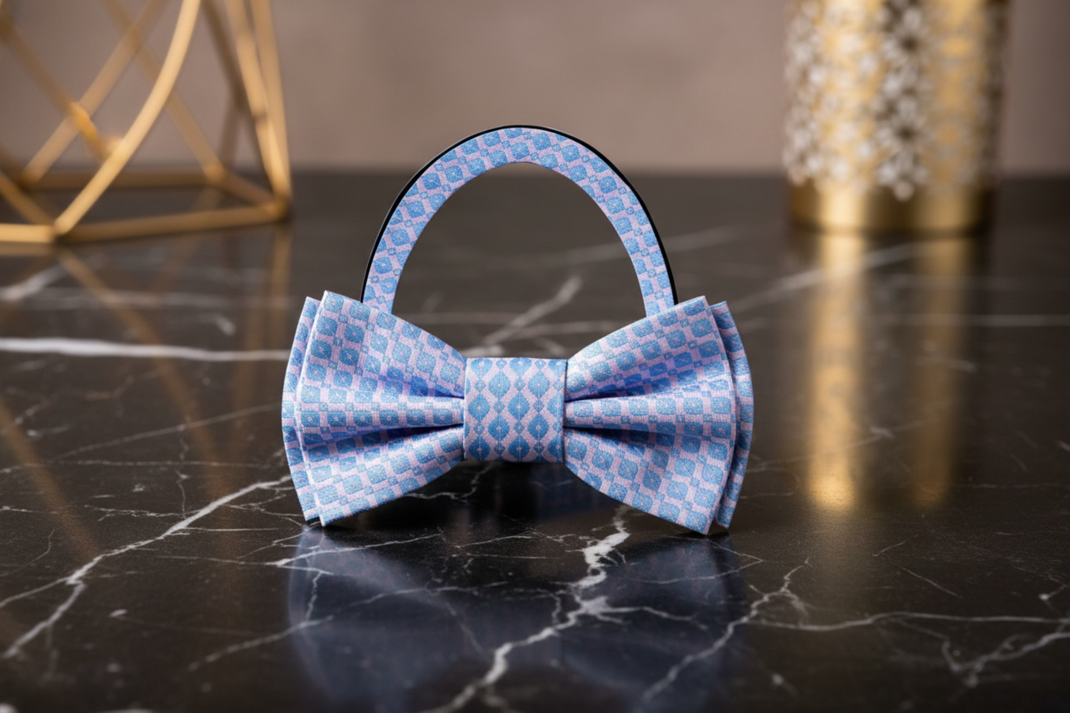 Light Purple Blue Geometric pre Tied Bow Tie