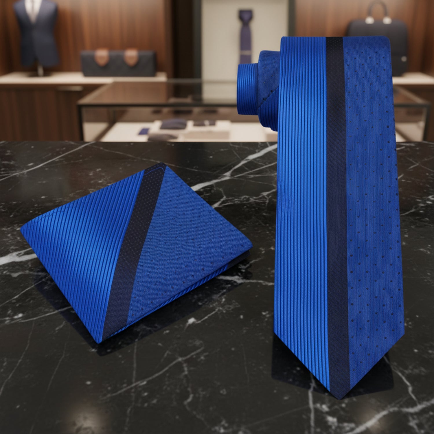 Alt View: Blue Lined Necktie & Square
