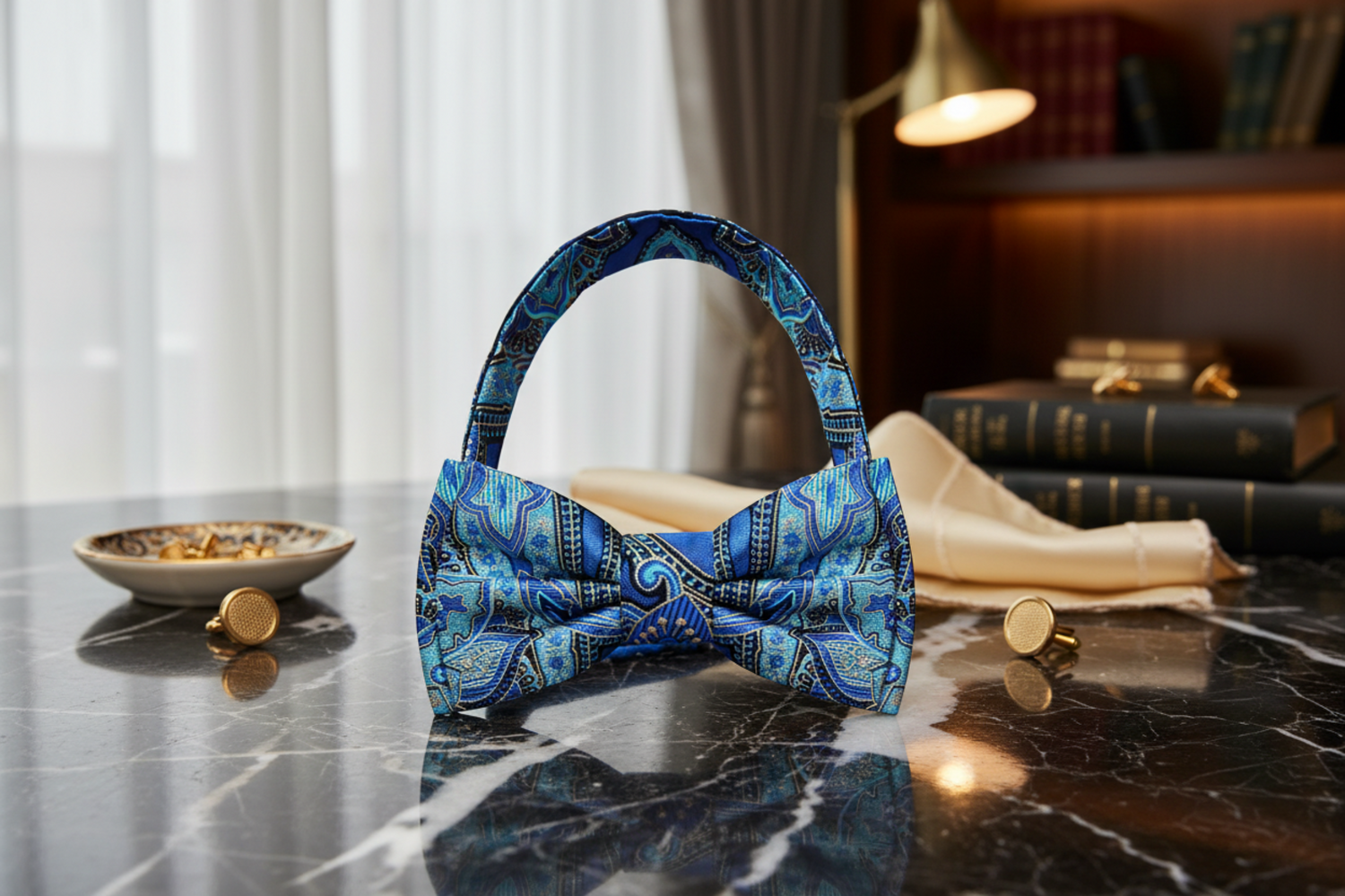 Blue Aqua Tropical Falls Paisley Bow Tie Pre Tied