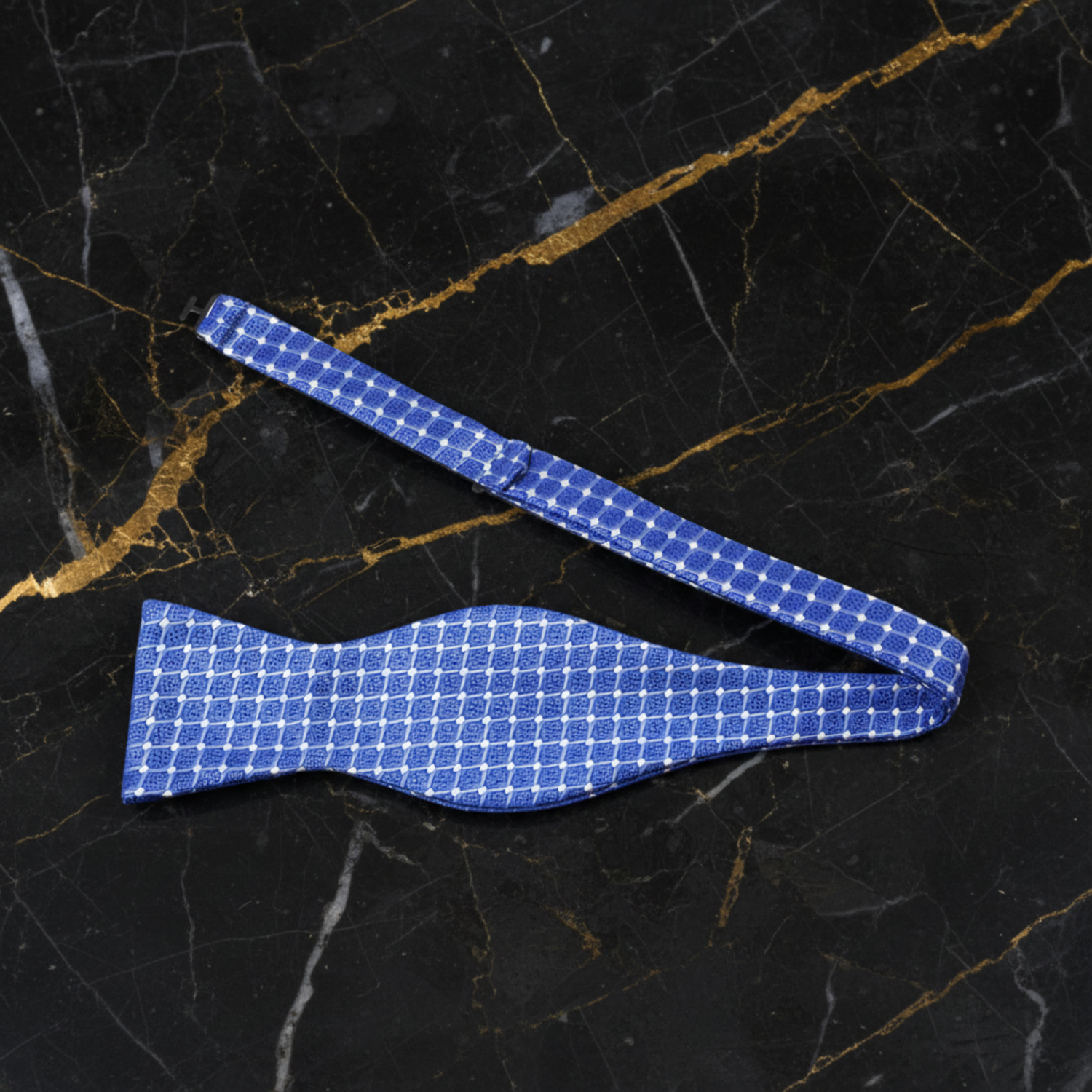 Blue, White Interlock Self Tie Bow tie