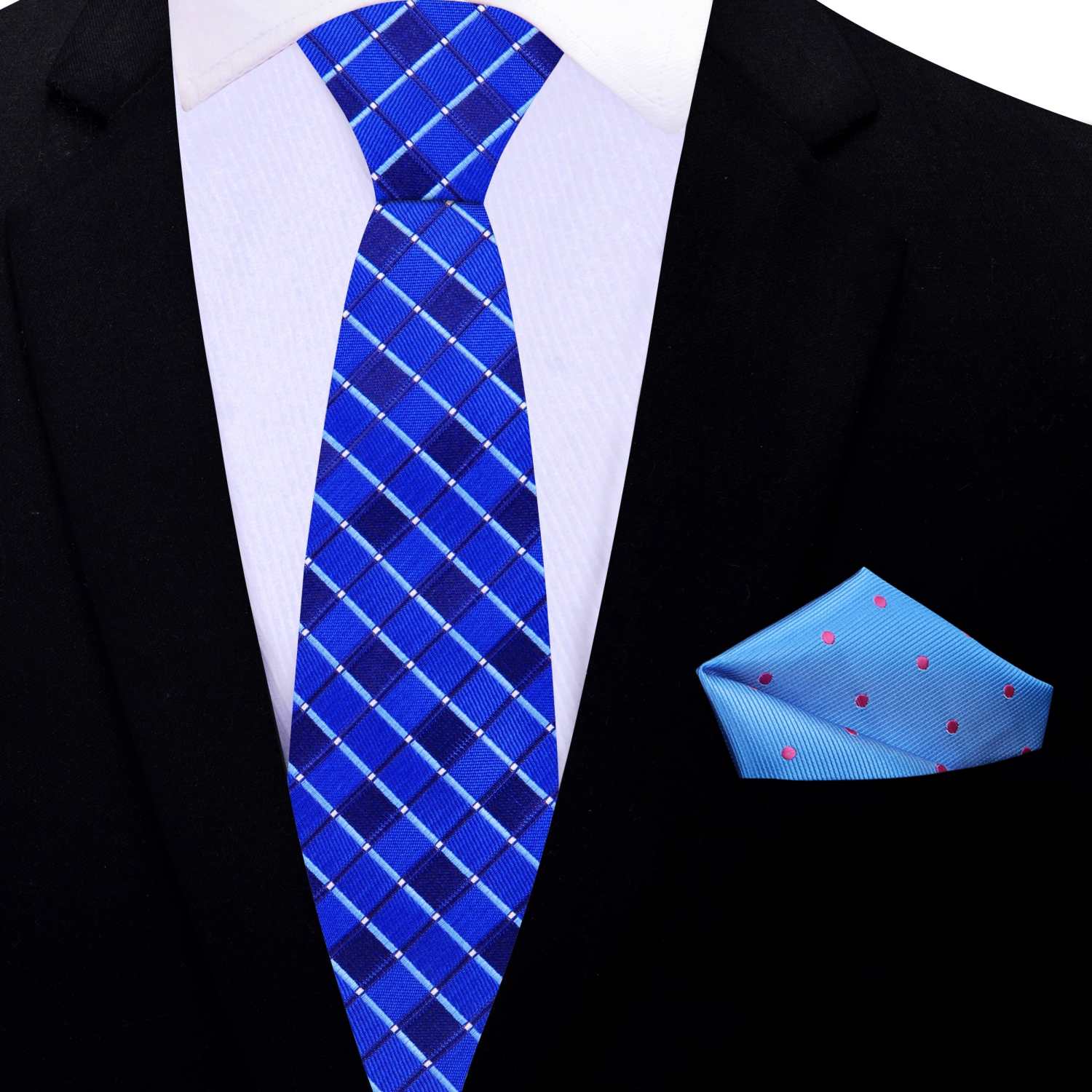 Thin Shades of Blue Necktie and Accenting Light Blue Dot Square
