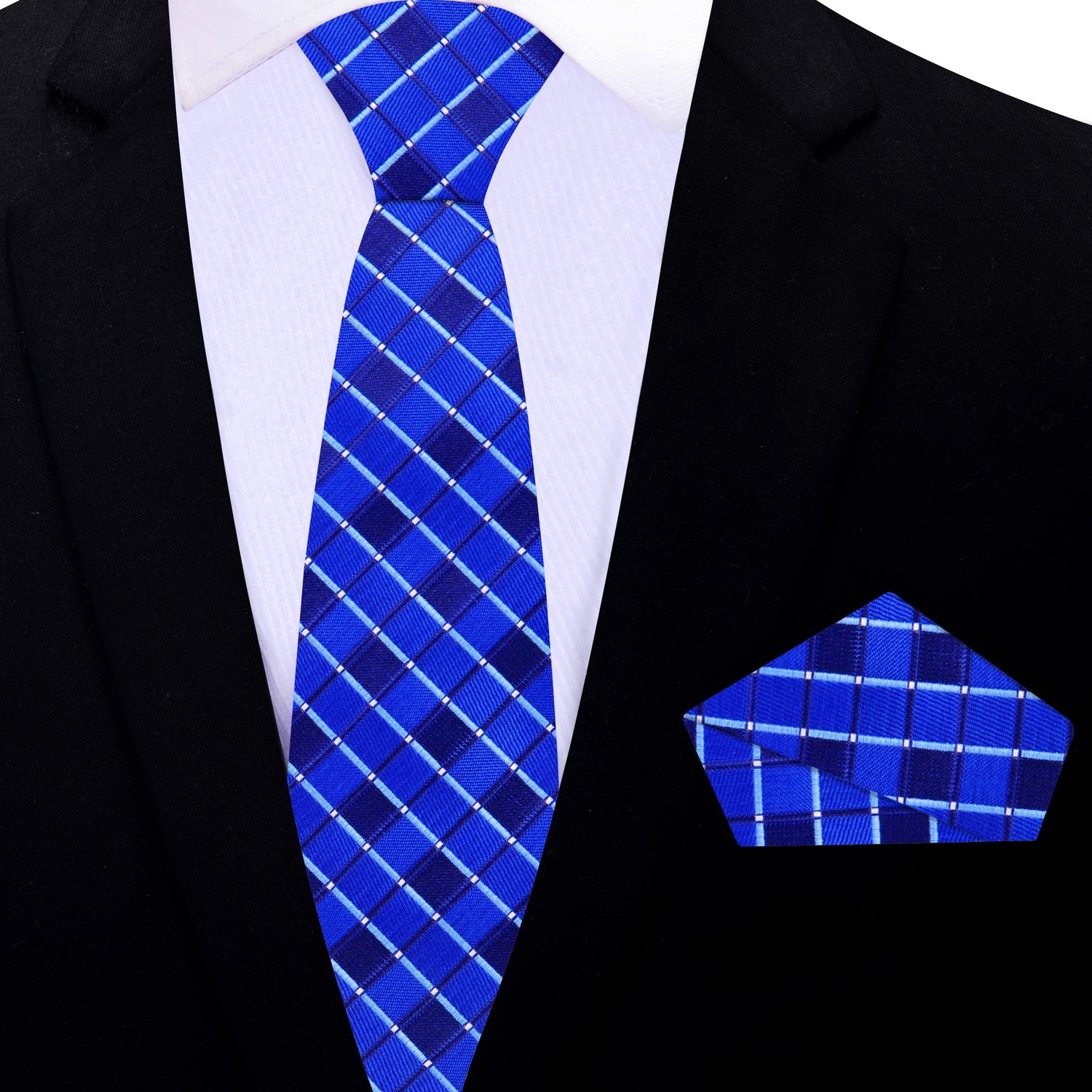 Thin Tie: Shades of Blue Necktie with Pocket Square