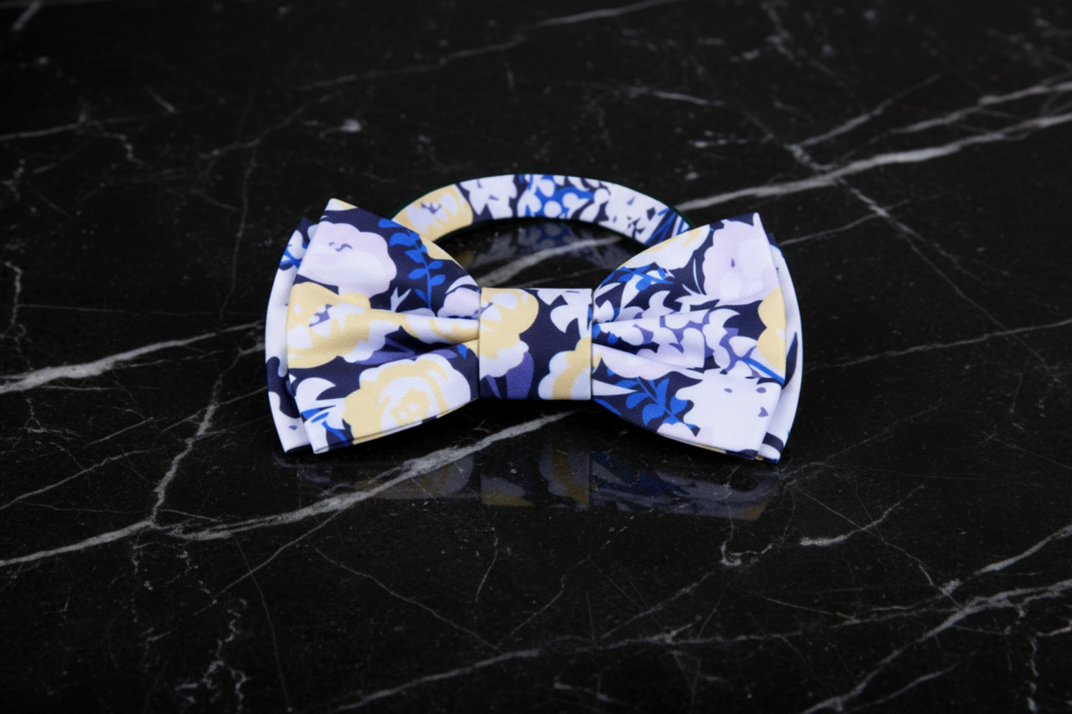 Blue, Black Floral Bow Tie Pre Tied