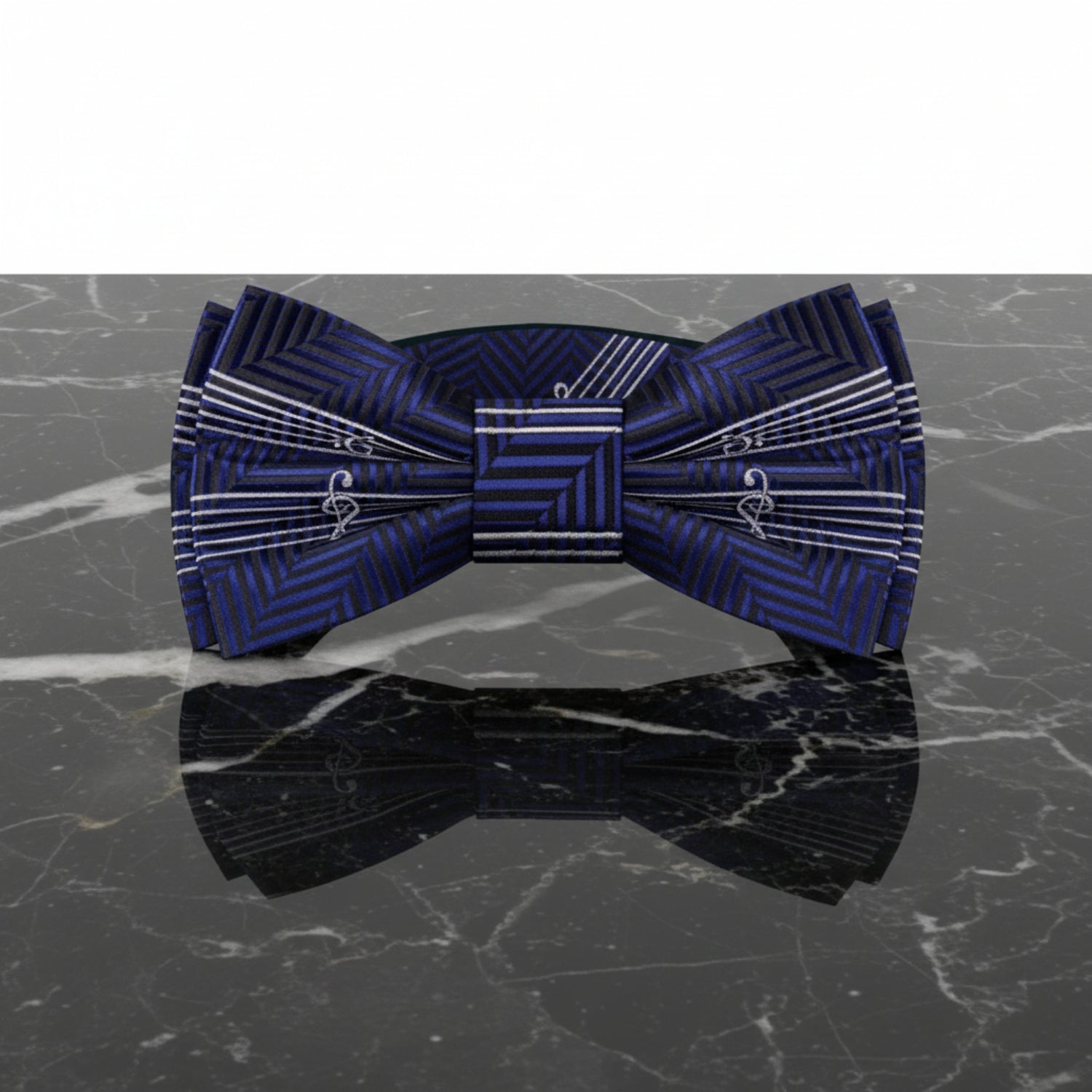 Blue White Printed Music Bow Tie Pre Tied