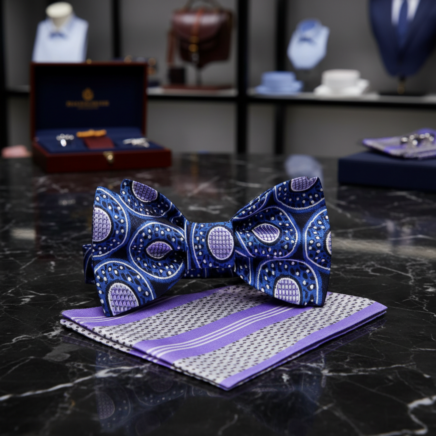 Blue Black Purple Donut Sprinkles Bow Tie and Accenting Square