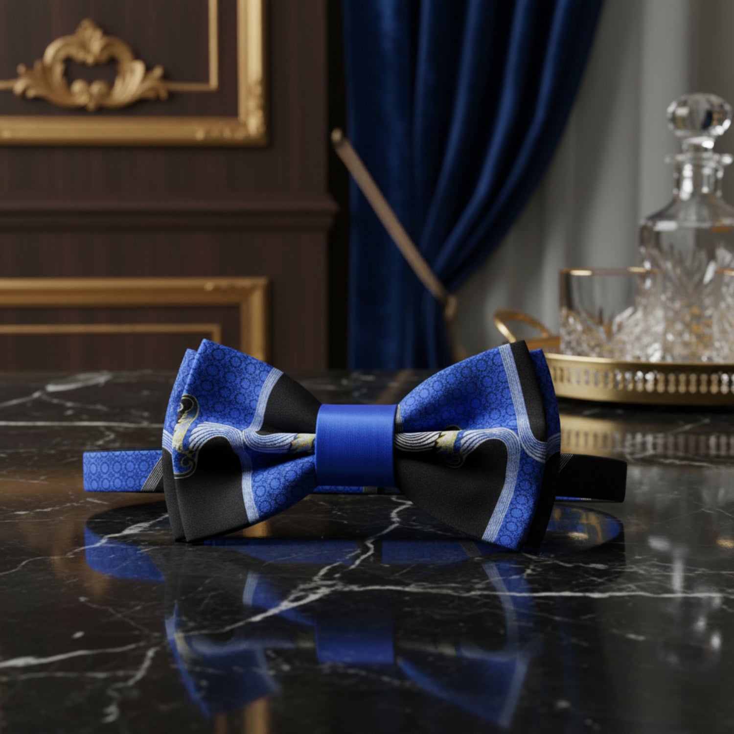 Blue Black Abstract Bow Tie Pre Tied