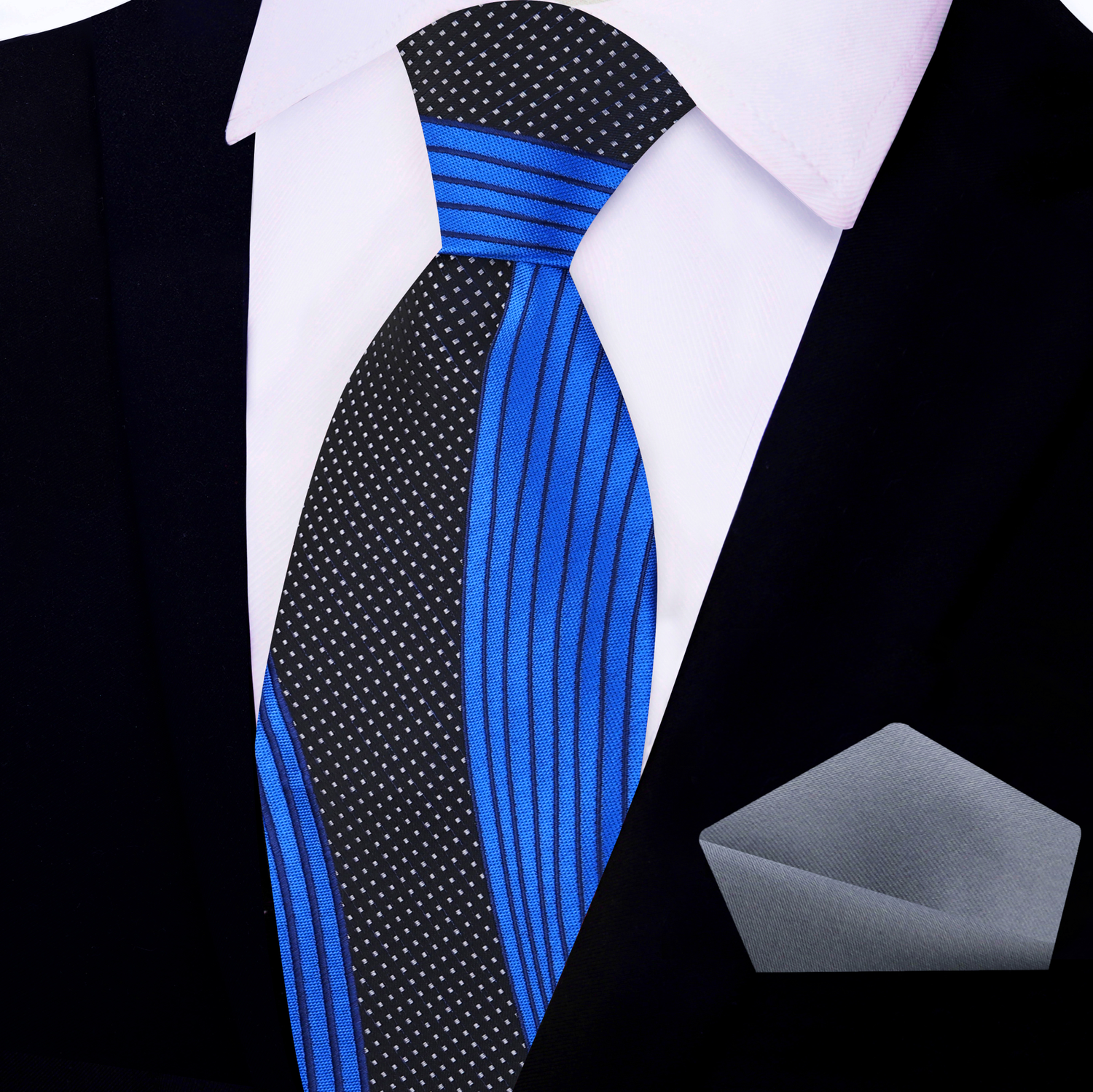 Blue, Black United Tie and Grey Square View 2