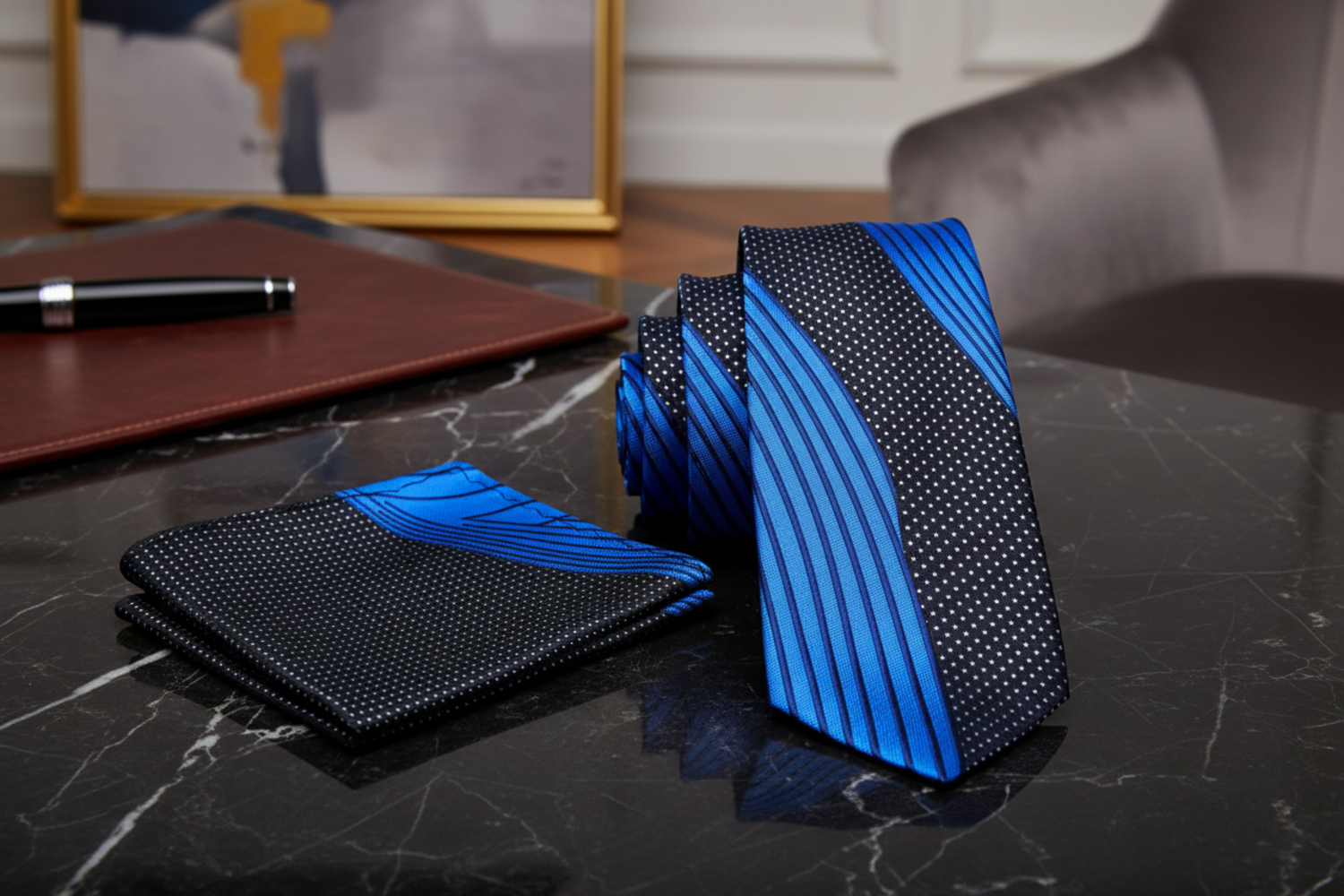 Blue, Black United Tie and Square