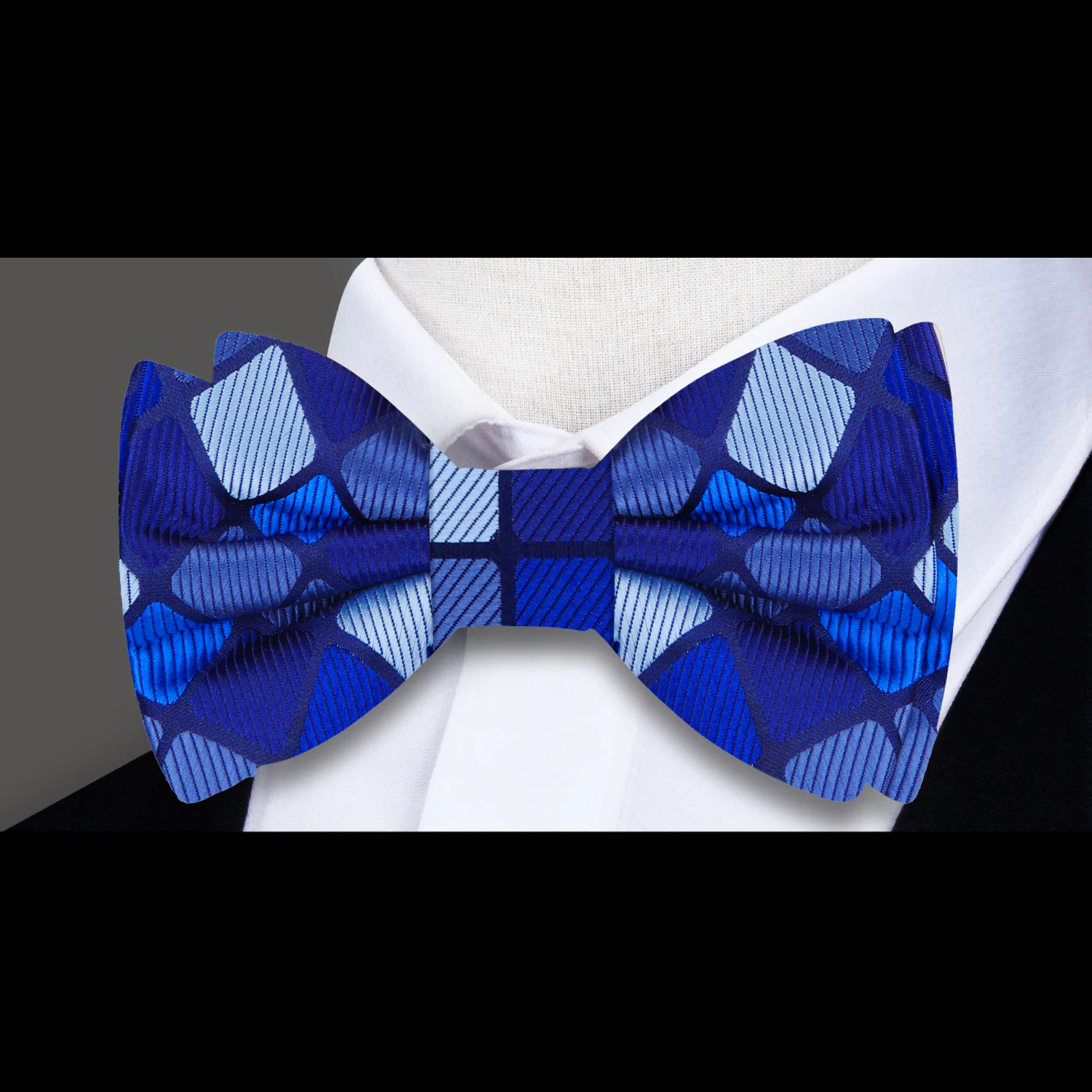 Shades of Blue Blocks Geometric Bow Tie