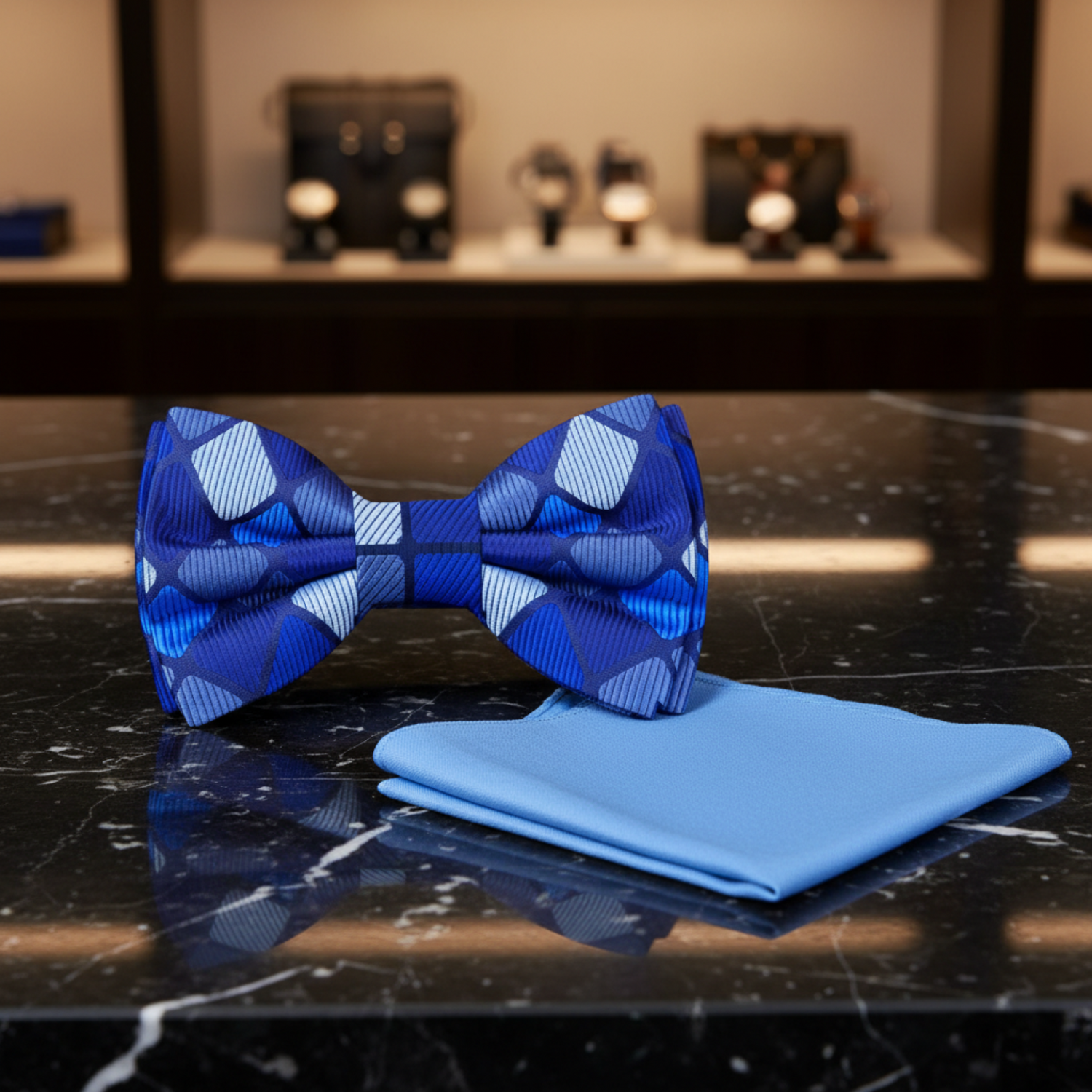 Blue Blocks Geometric Bow Tie and Blue Square