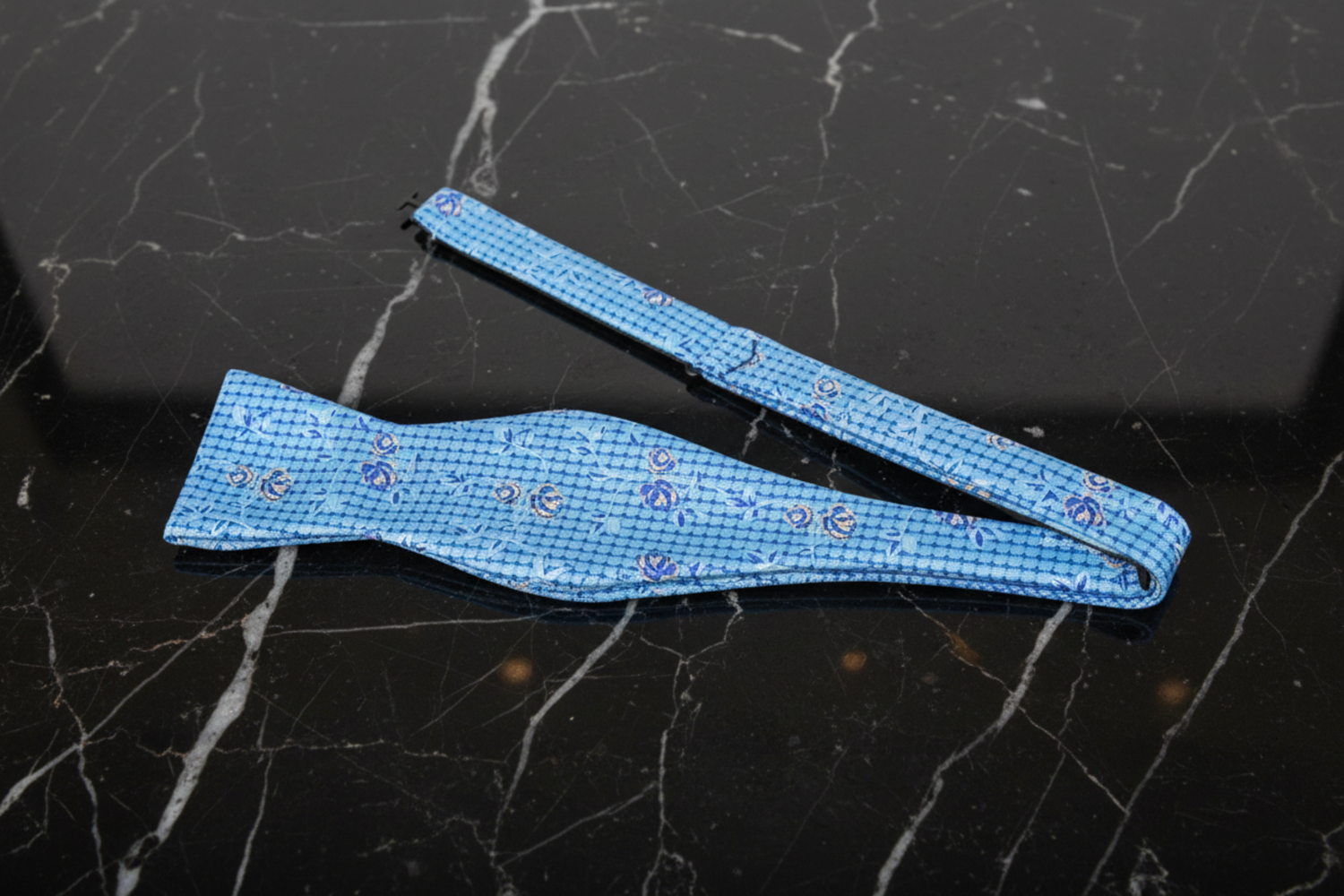 Blue Flower Bow Tie Self Tie
