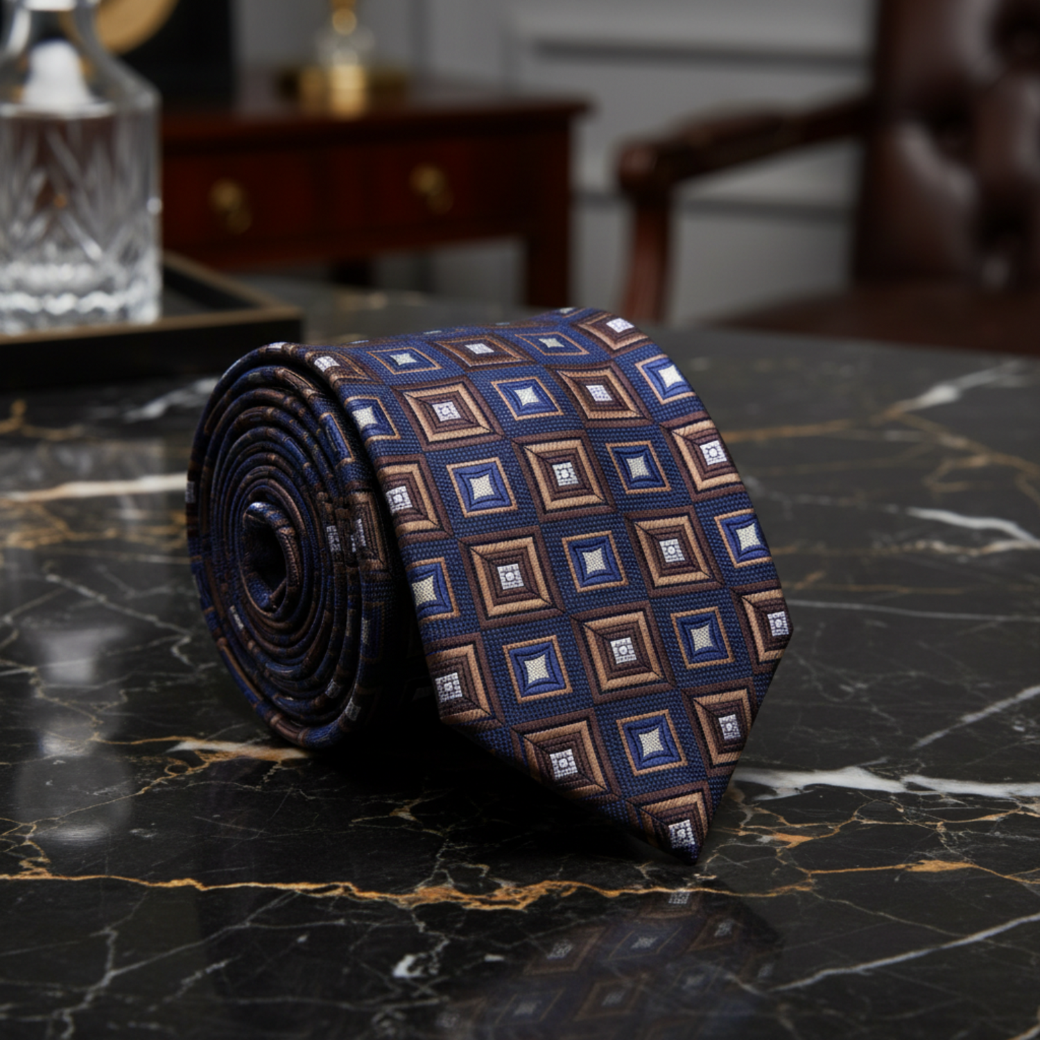 Blue Brown Squares Necktie