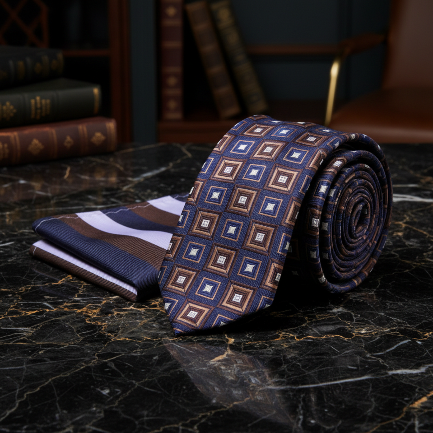 Alt Blue Brown Squares Necktie and Accenting Stripe Square