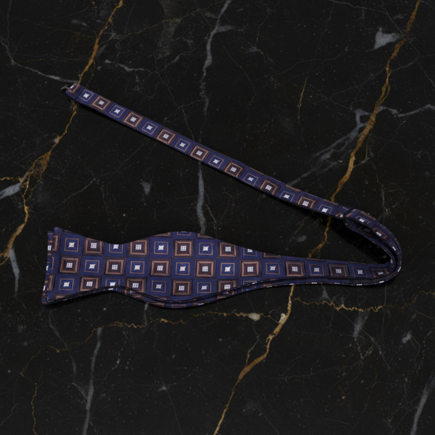 Blue, Brown Blocks Self Tie Bow Tie