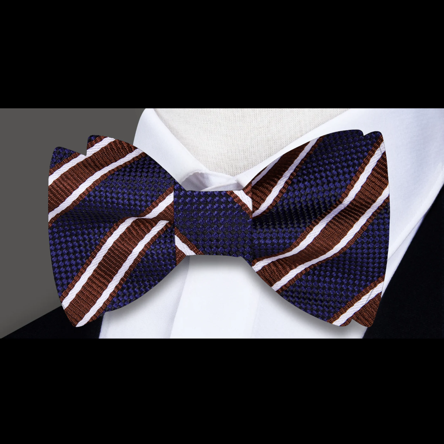 Blue, Brown Stripe Bow Tie