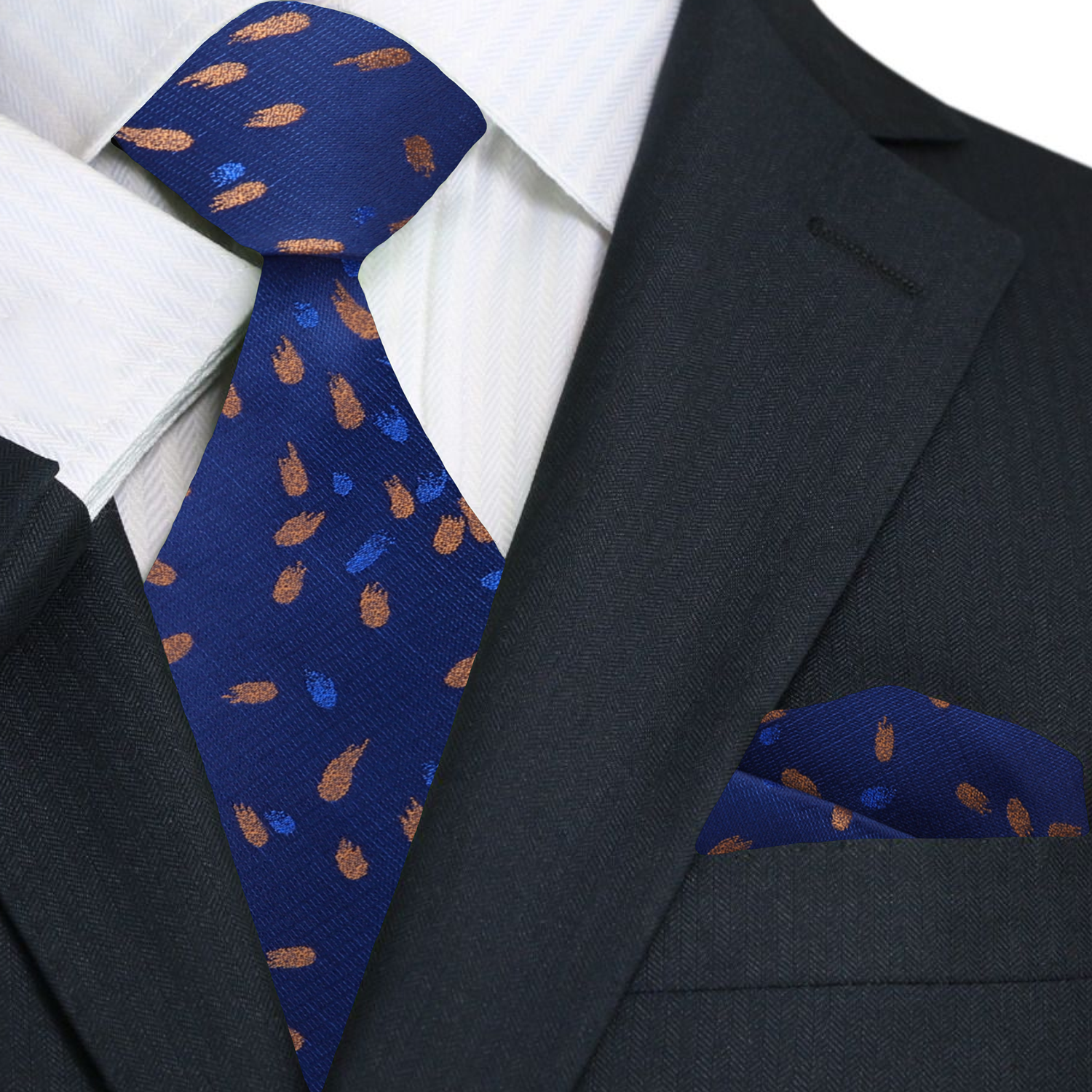 Blue with Brown Comets Necktie and Matching Square