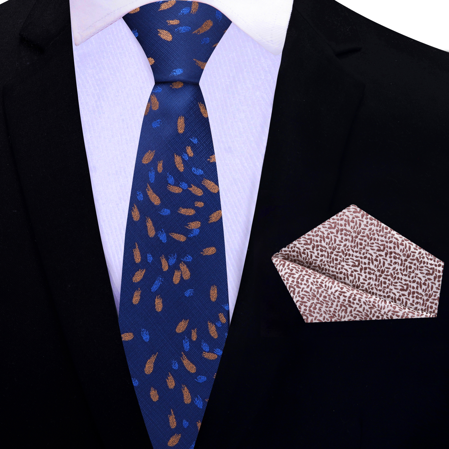 Thin Blue, Brown Comets Necktie and Accenting Square