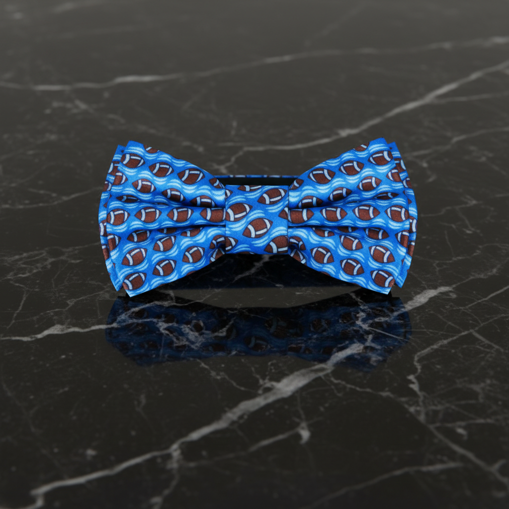Blue Silk with Football Bow Tie Pre tied