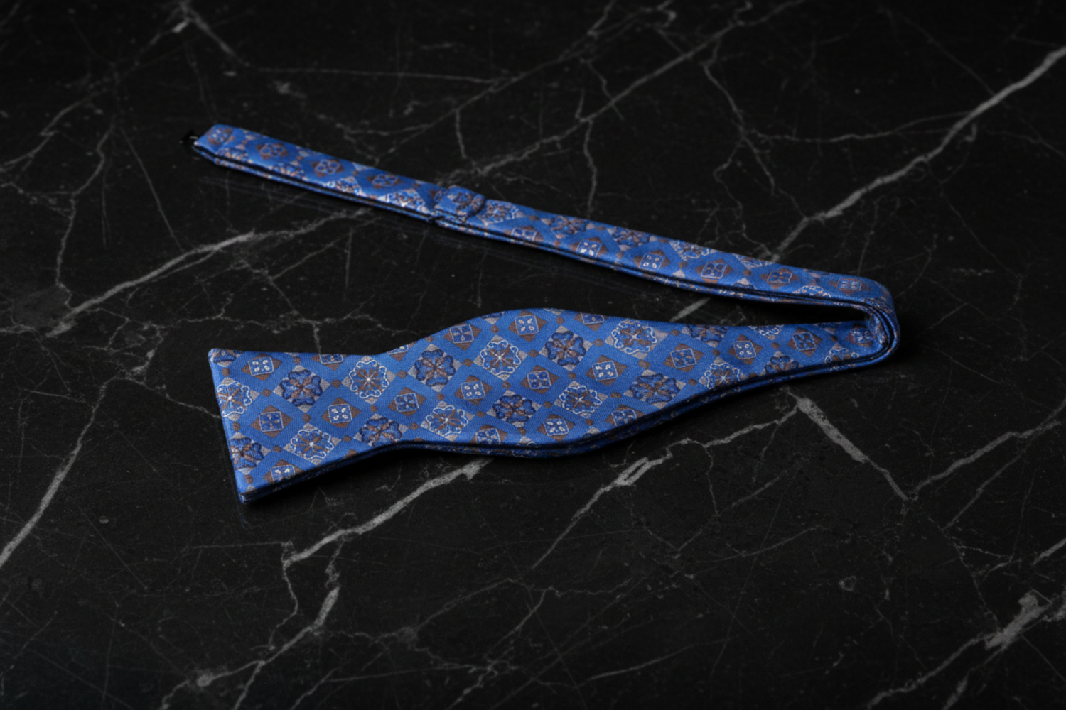 Blue, Brown Geometric Bow Tie Self tie