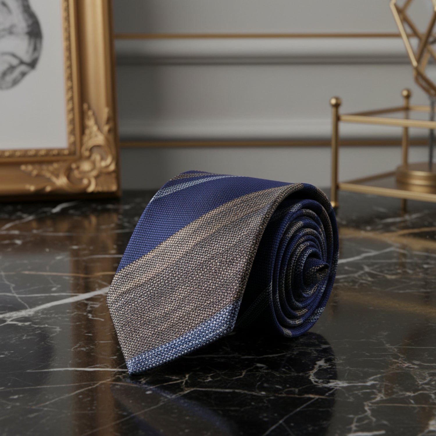 Alt view: Blue, Brown, Grey Stripes Necktie