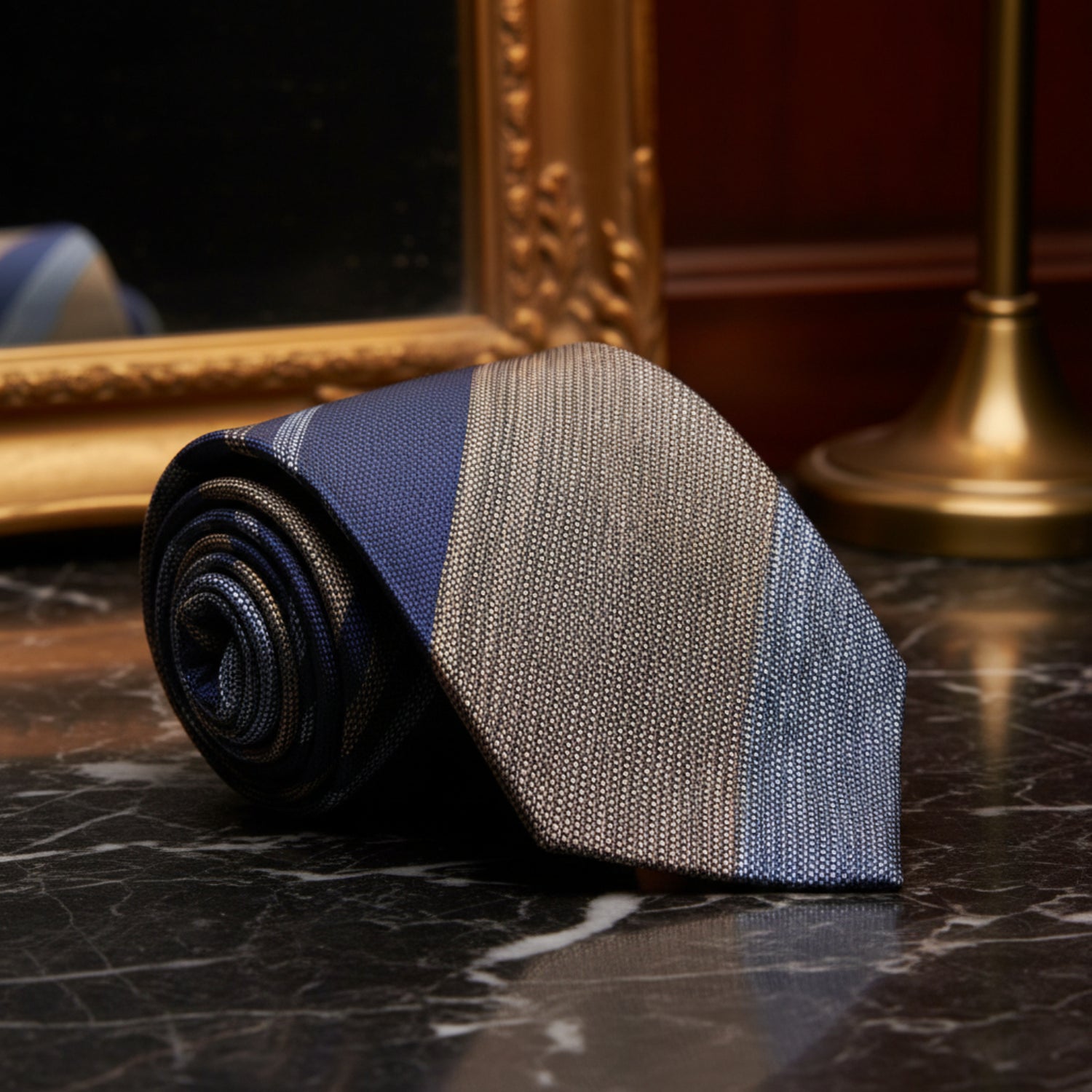 Blue, Brown, Grey Stripes Necktie