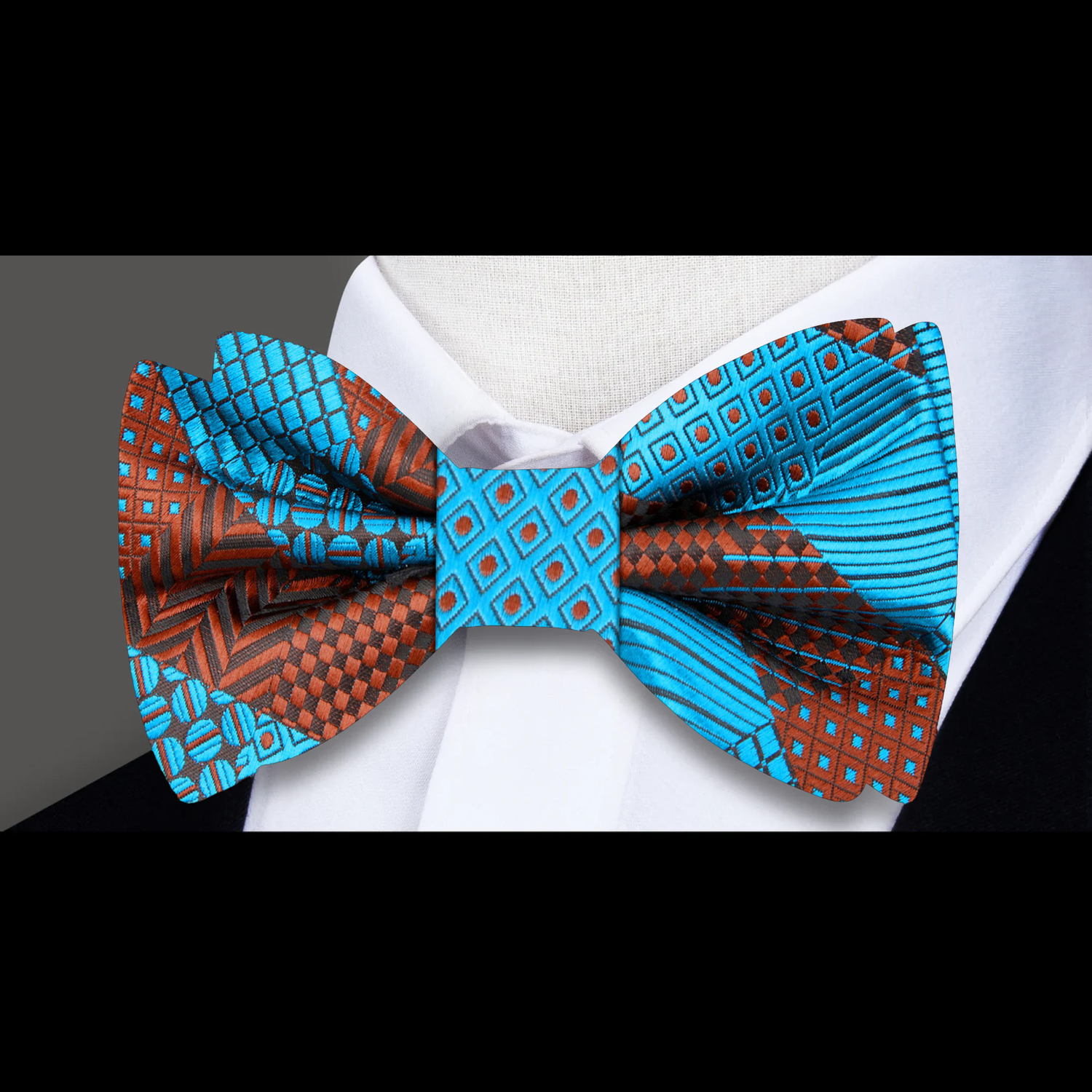 Teal, Copper Geometric Bow Tie  