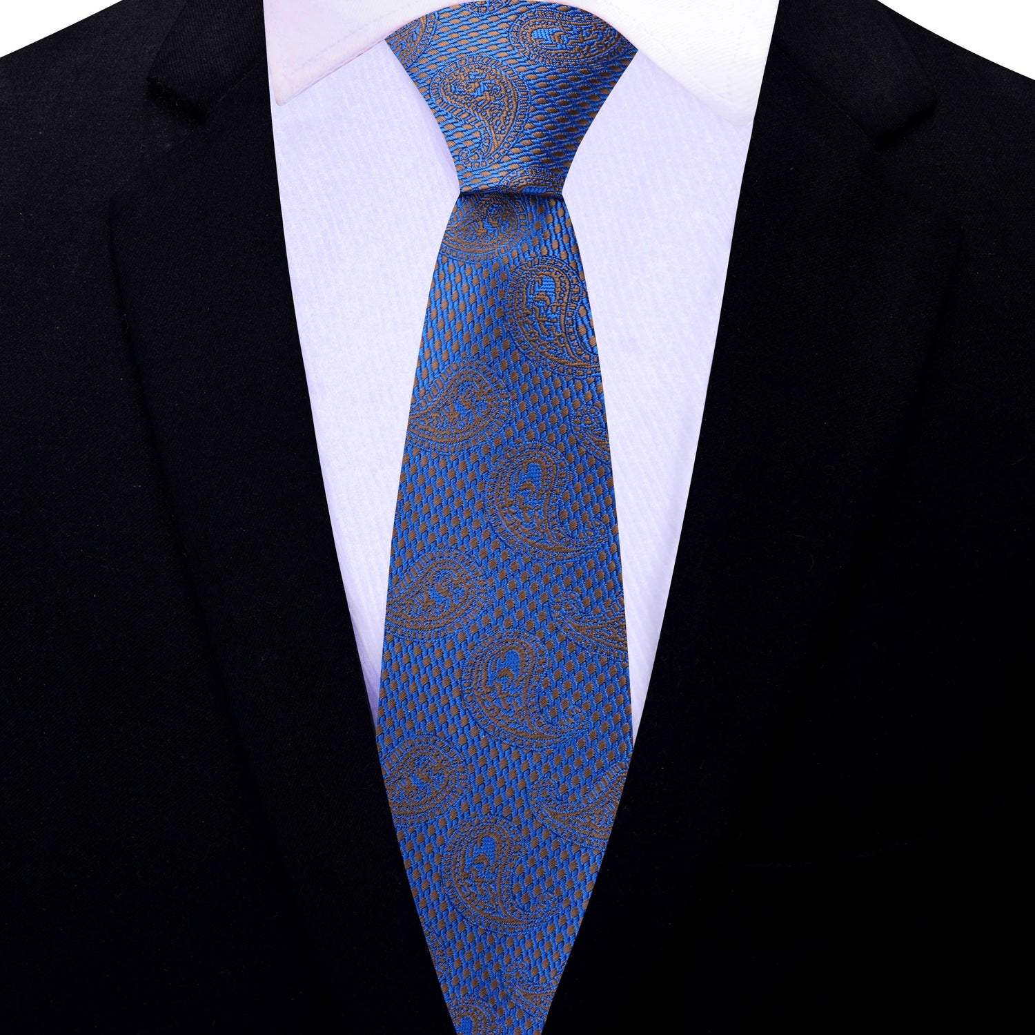 Thin Tie: Blue, Brown Paisley Necktie