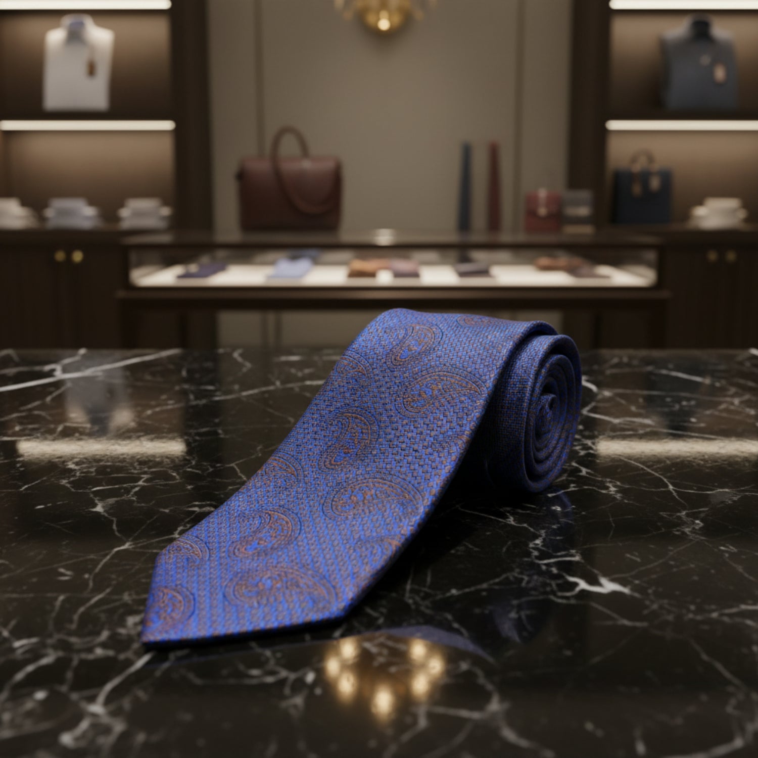 Alt View: Blue, Brown Paisley Necktie