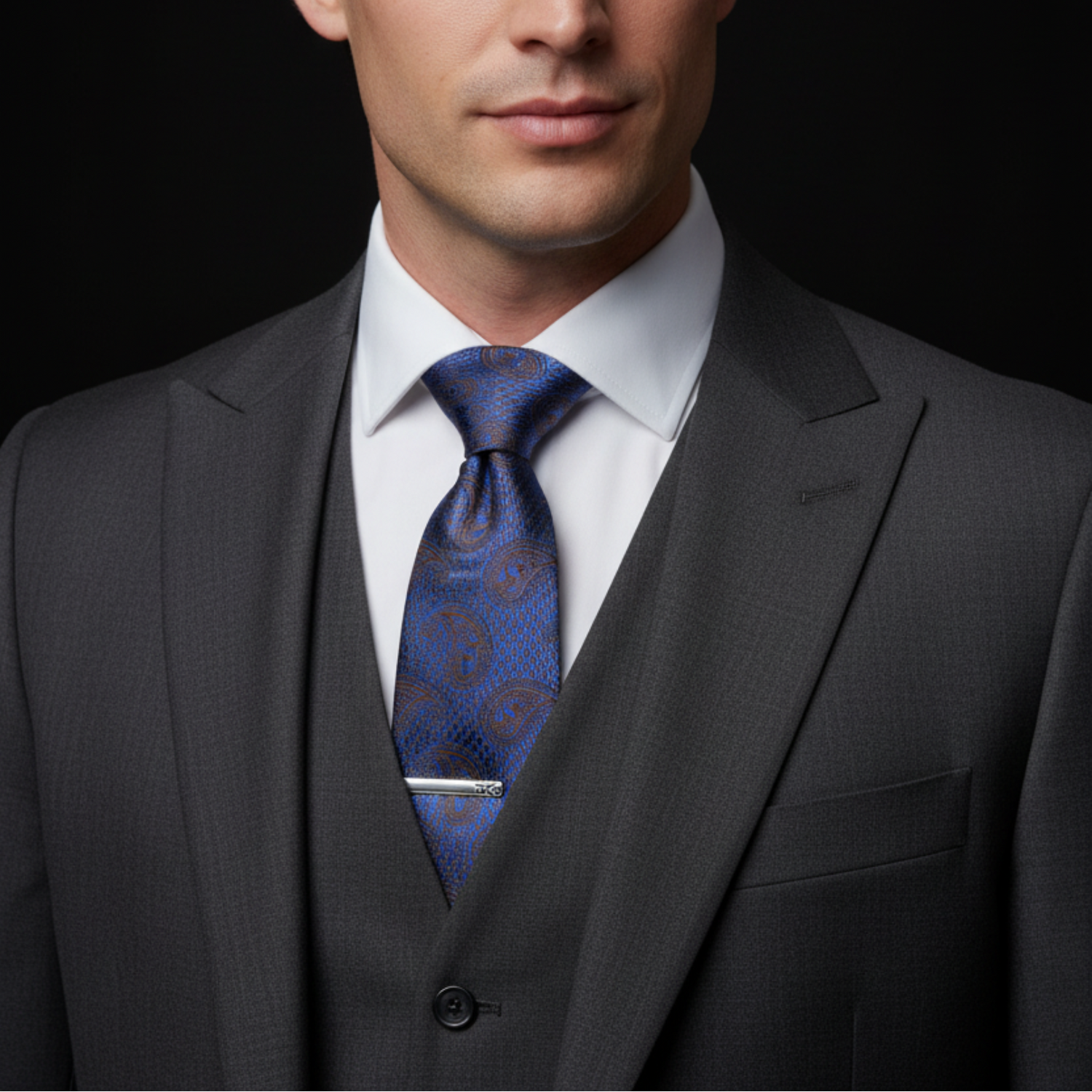 Royal Blue and Copper Paisley Micro Pattern Necktie