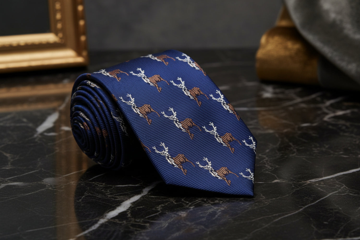 Blue, Brown Antlered Deer Tie  