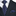 Navy suit with a matching striped tie and pocket square.