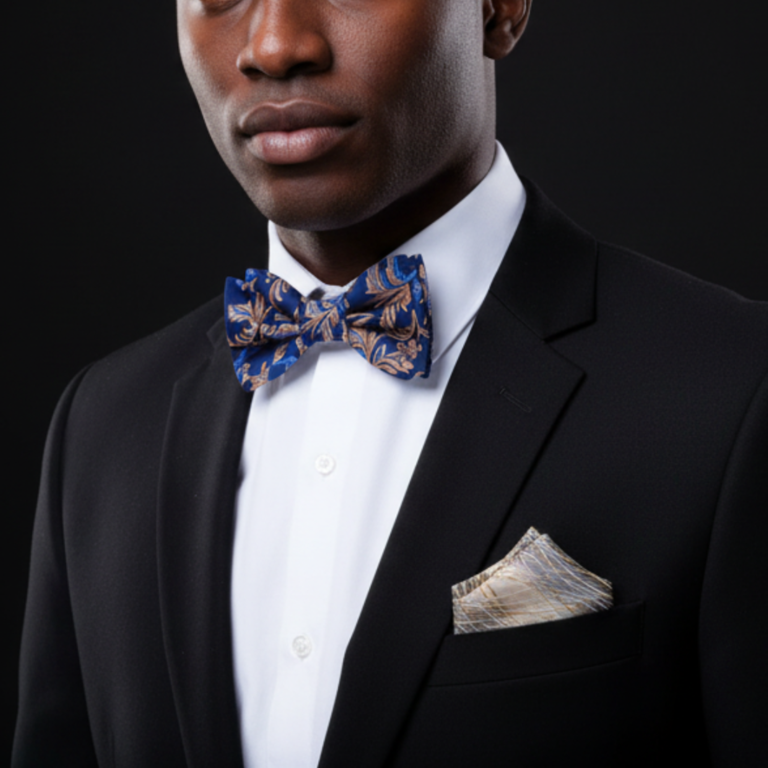 Shades of Blue and Brown Vines and Flowers Bow Tie and Accenting Pocket Square