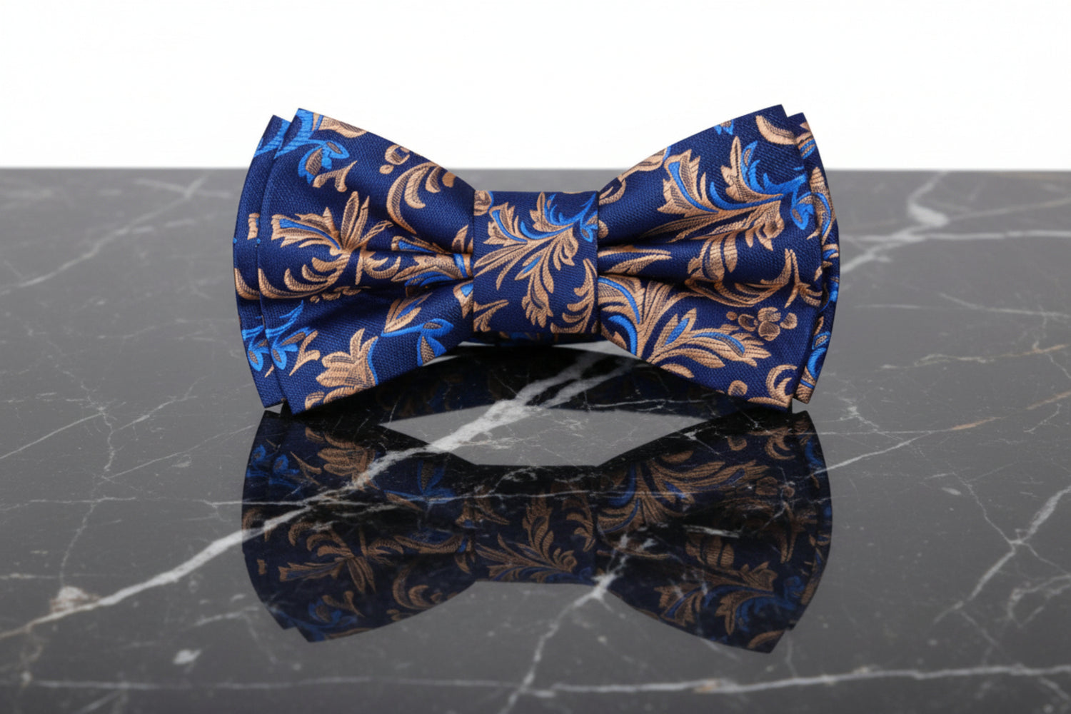 Pre Tied Shades of Blue and Brown Vines and Flowers Bow Tie