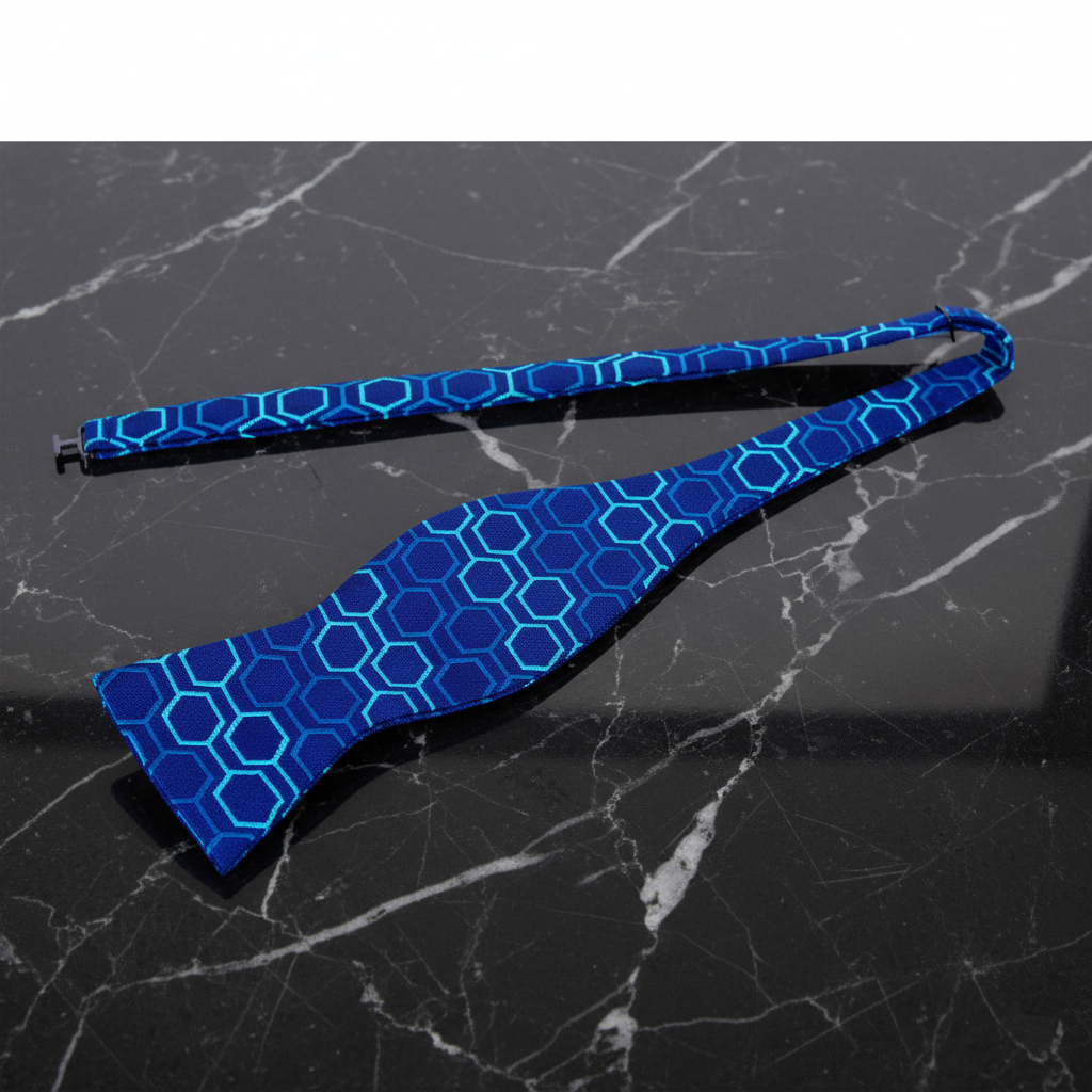 A Blue, Light Blue Geometric Diamond Pattern Self Tie Bow Tie 