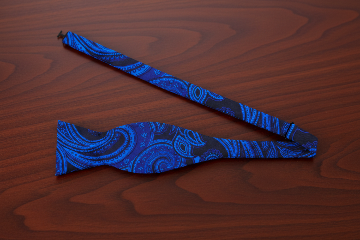 Black, Blue Paisley Bow tie Self Tie