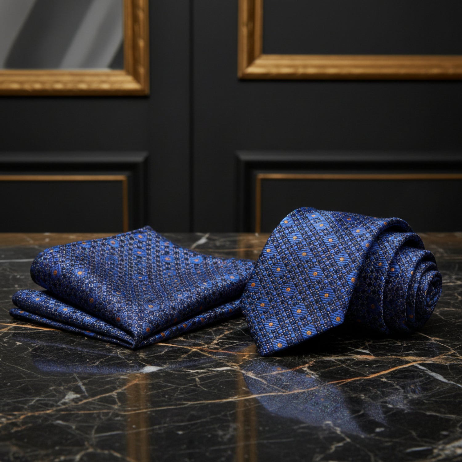 Alt view: Blue Geometric Tie and Square