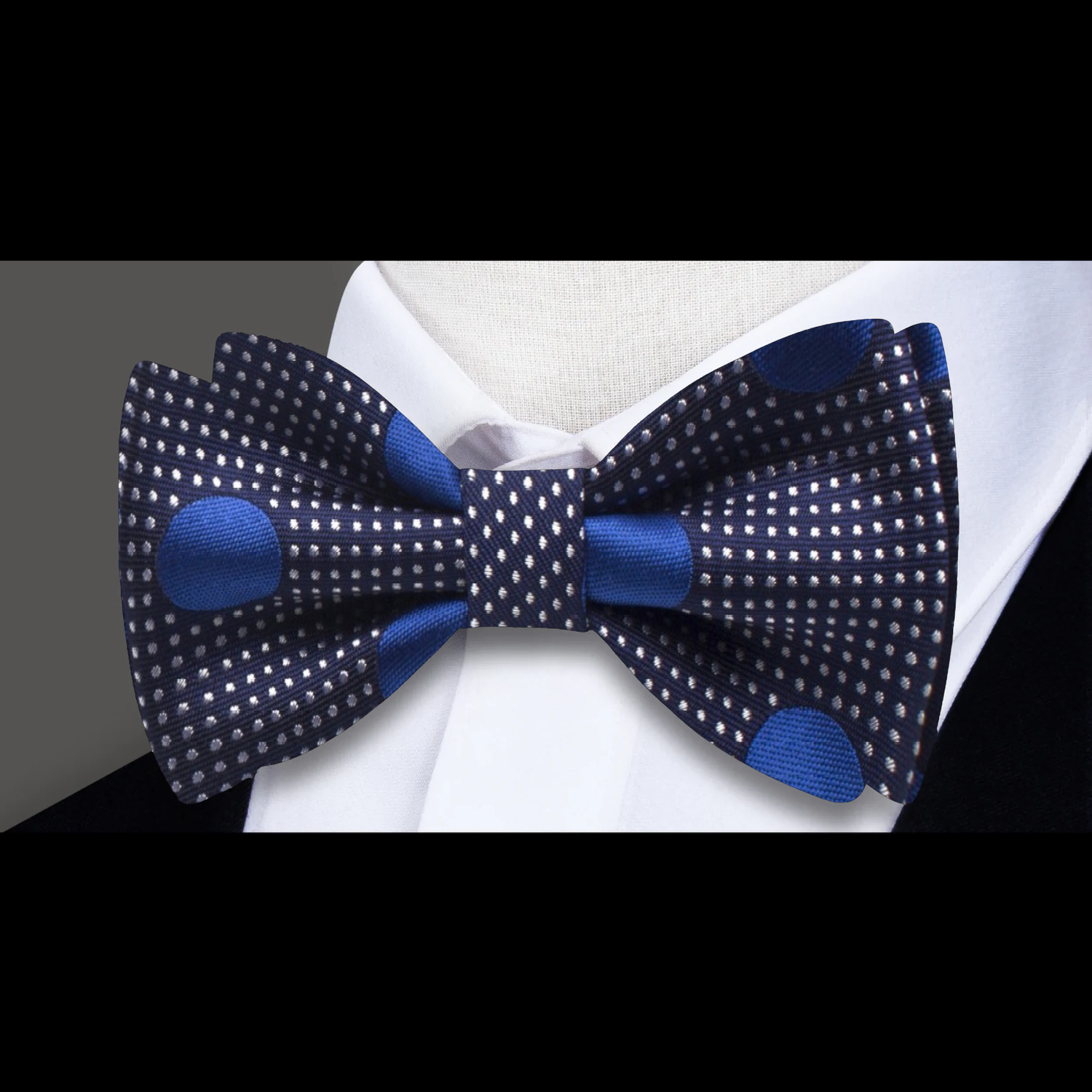 Dark Blue, Blue Polka Bow Tie Self Tie