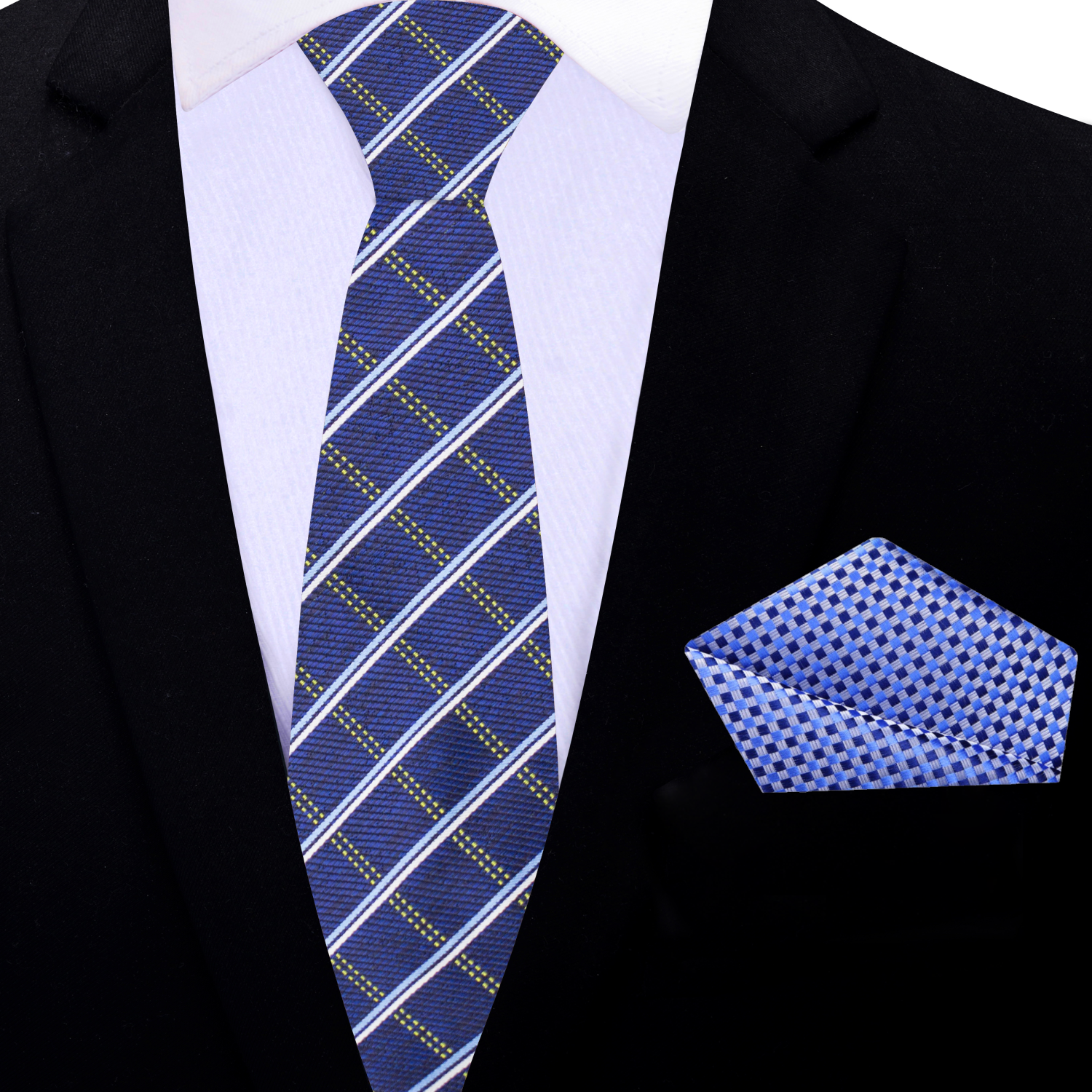 Thin: Blue Plaid Necktie and Square and Accenting Square