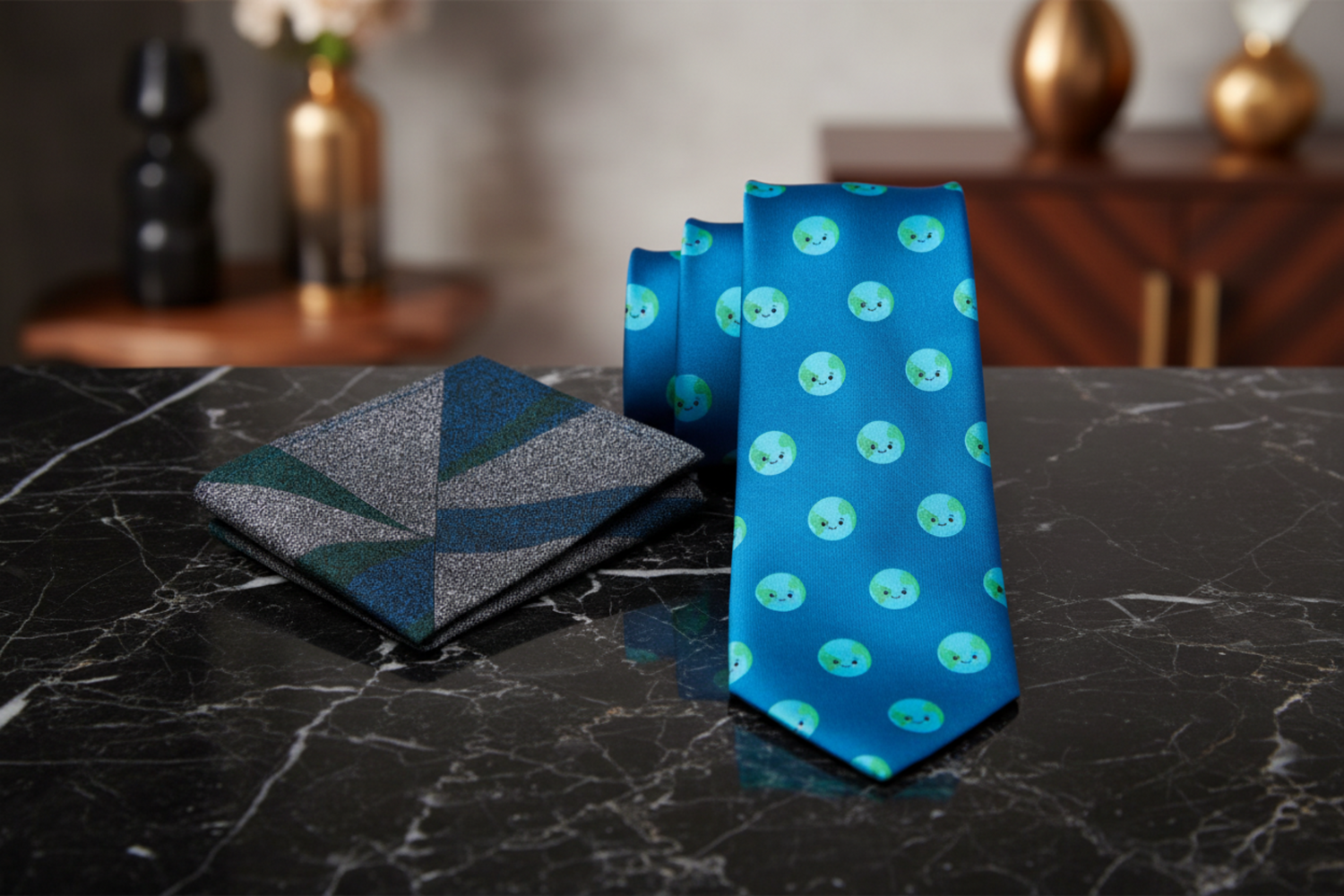 Alt Blue and Green Earth Necktie and Accenting Blue Green Square