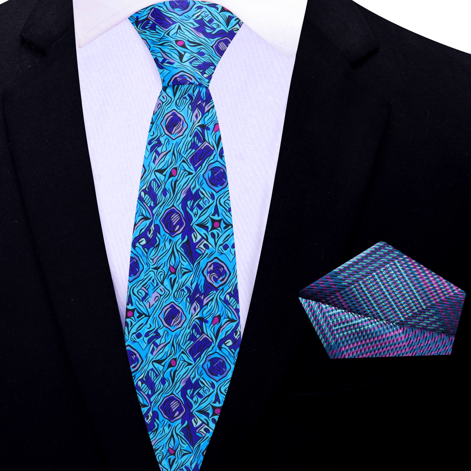 Shades of Blue and Purple Abstract Thin Necktie and Square